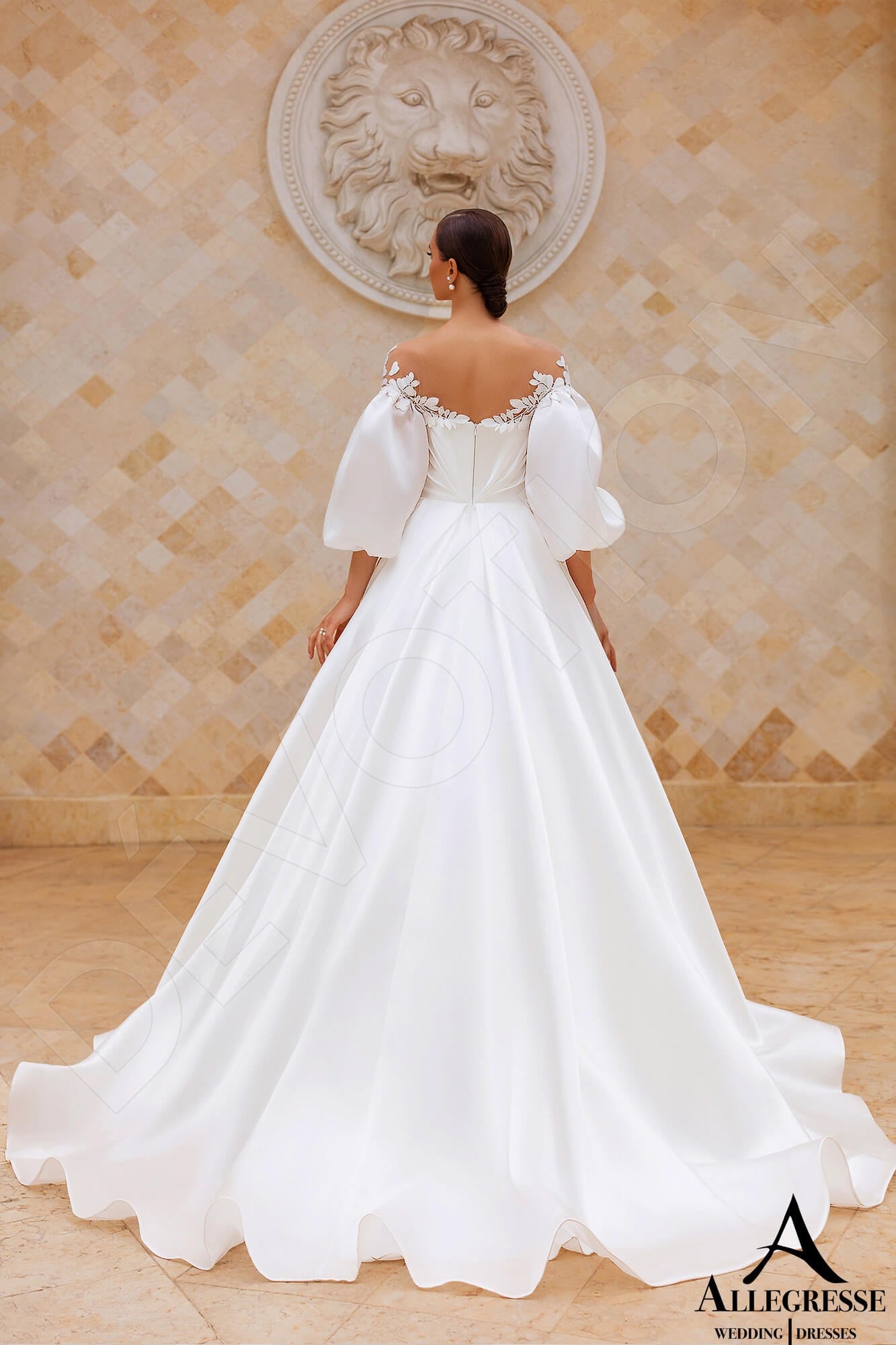 Marlenika Open back A-line 3/4 sleeve Wedding Dress Back