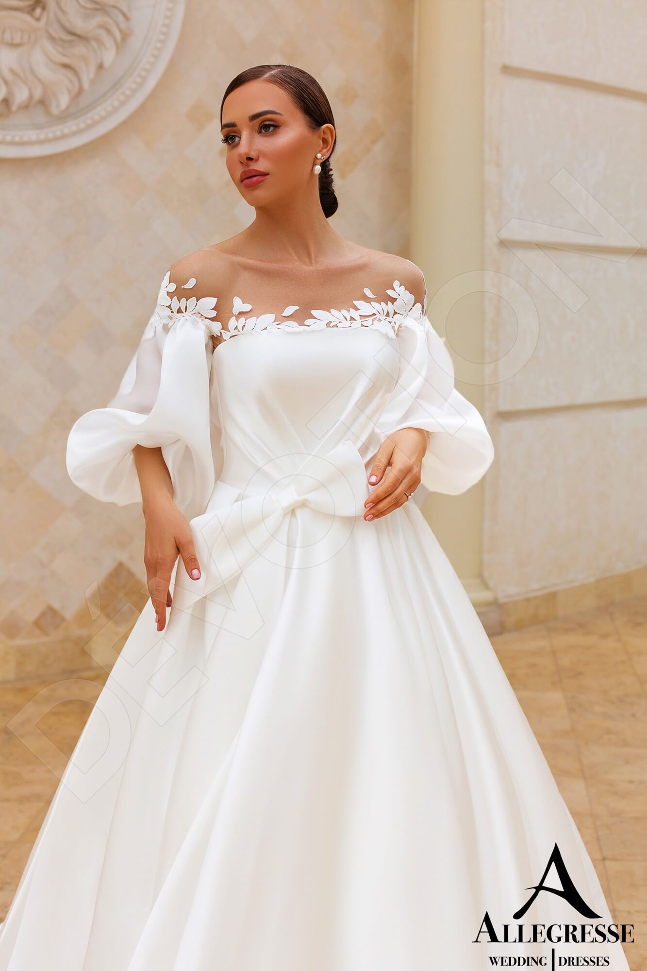 Marlenika Open back A-line 3/4 sleeve Wedding Dress 2