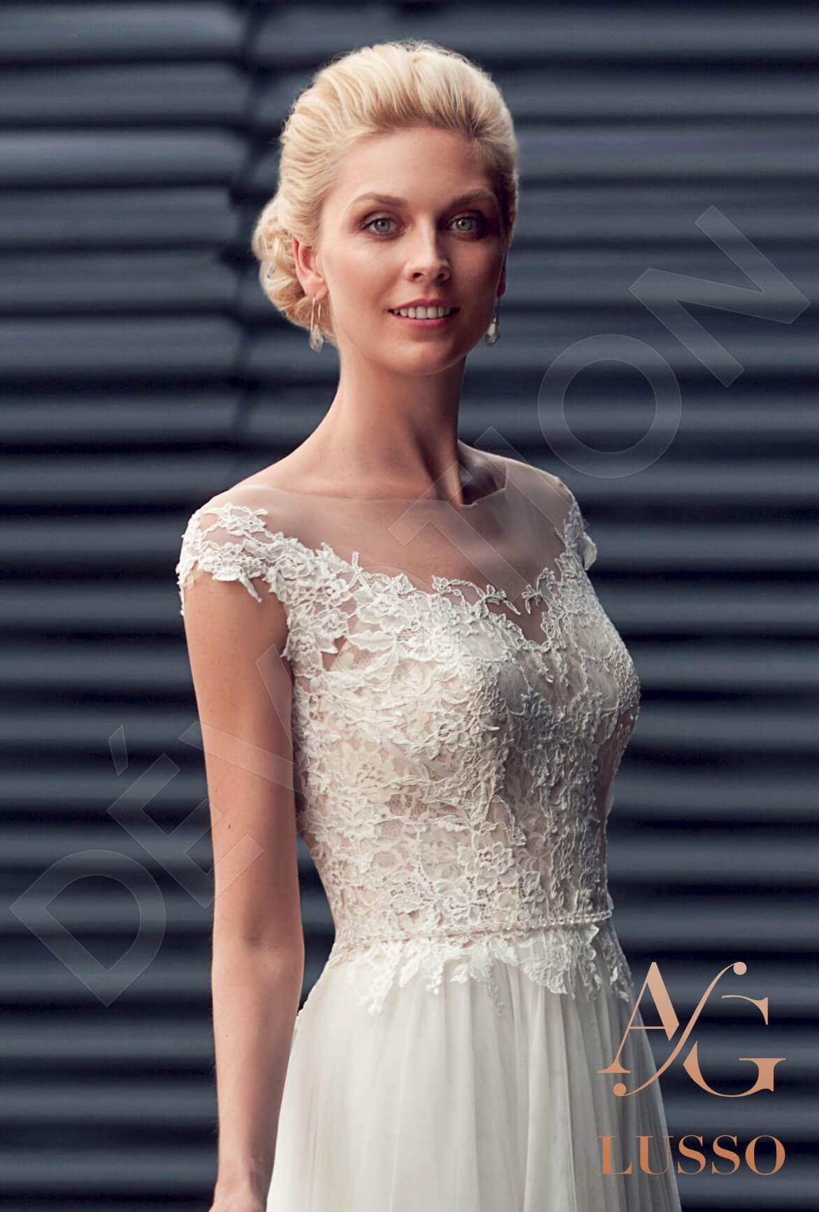 Vergaria Illusion back A-line Short/ Cap sleeve Wedding Dress 4
