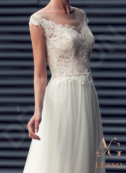 Vergaria Illusion back A-line Short/ Cap sleeve Wedding Dress 6