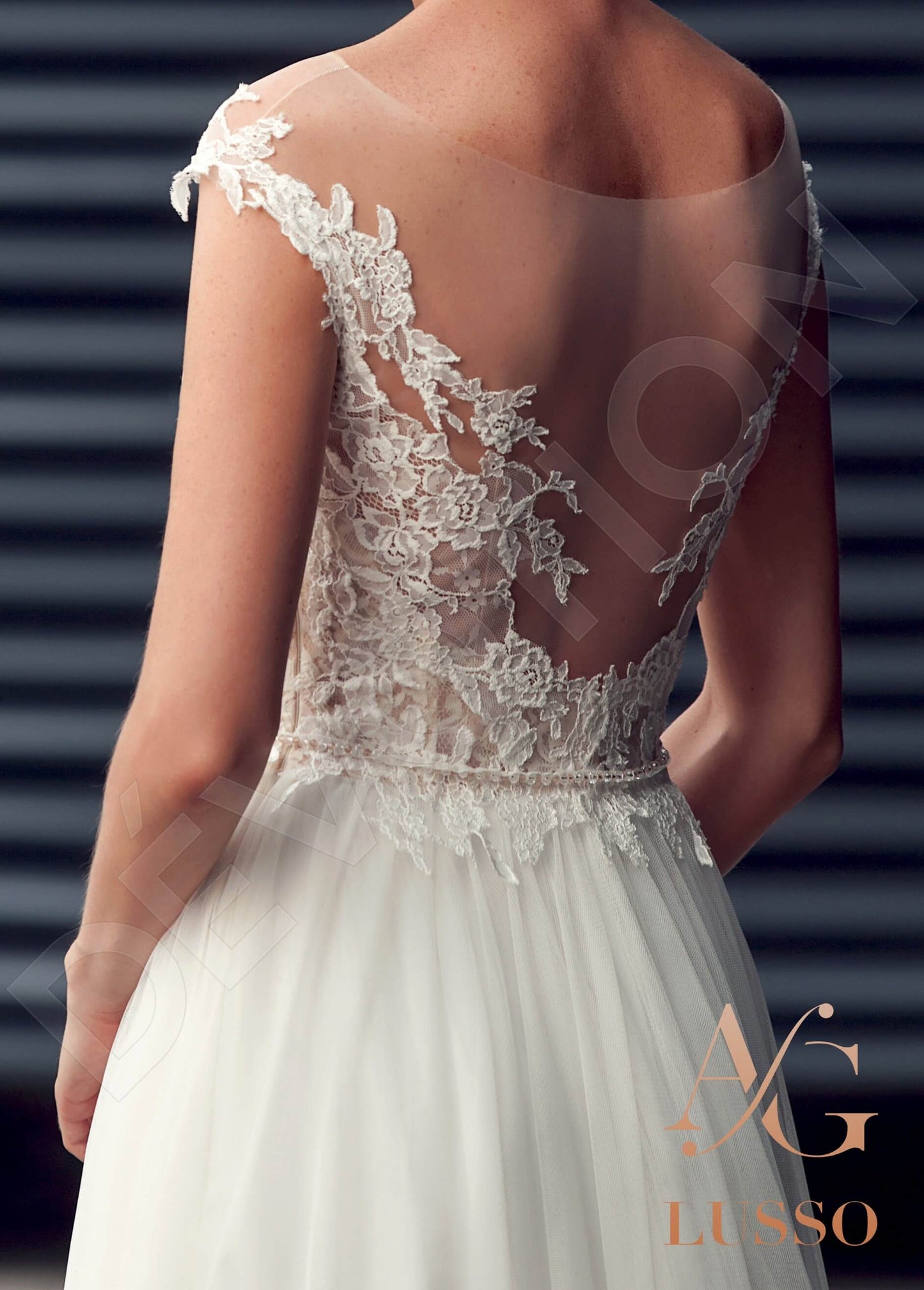 Vergaria Illusion back A-line Short/ Cap sleeve Wedding Dress 7