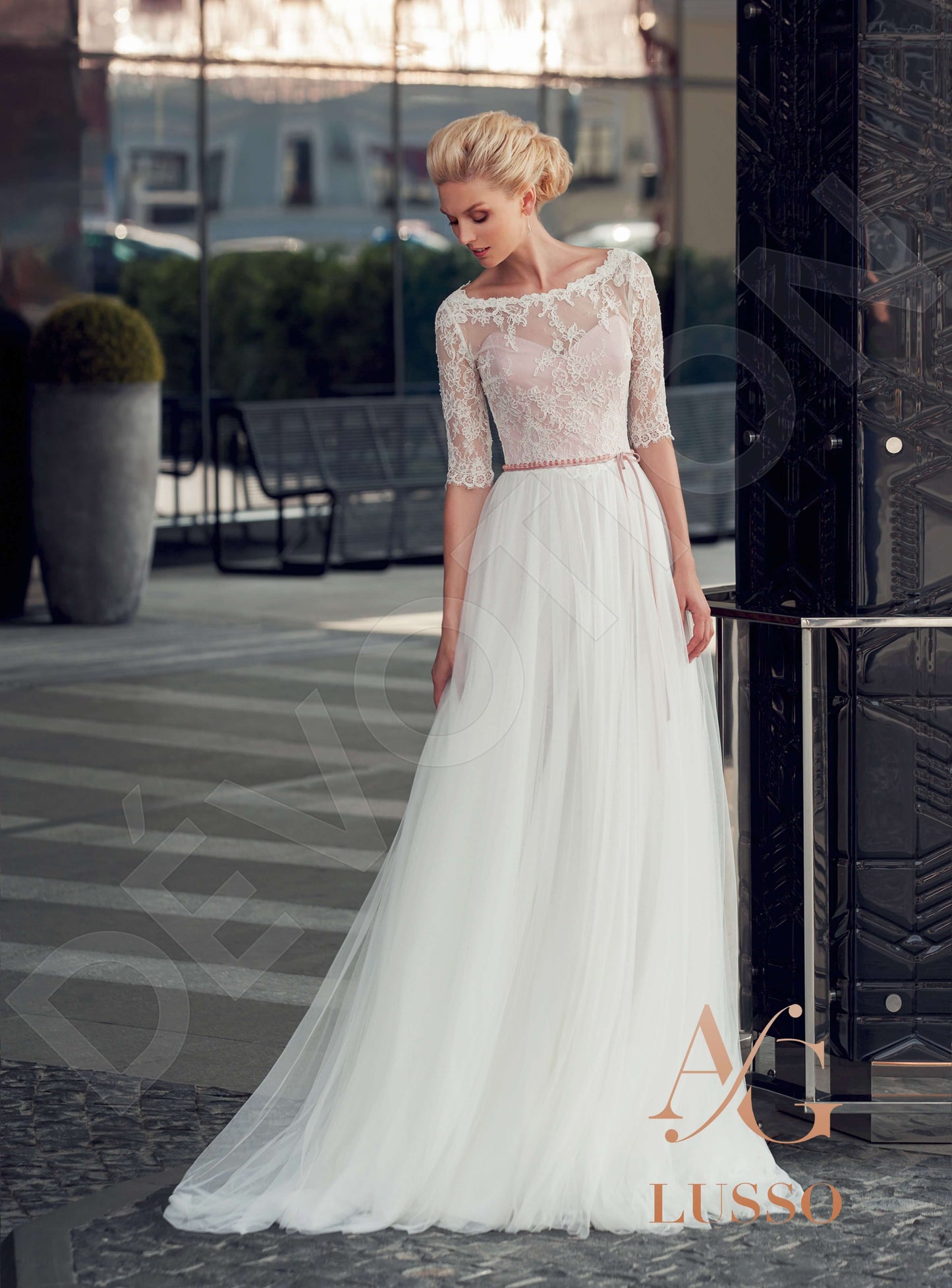 Minala Open back A-line Strapless Wedding Dress Front