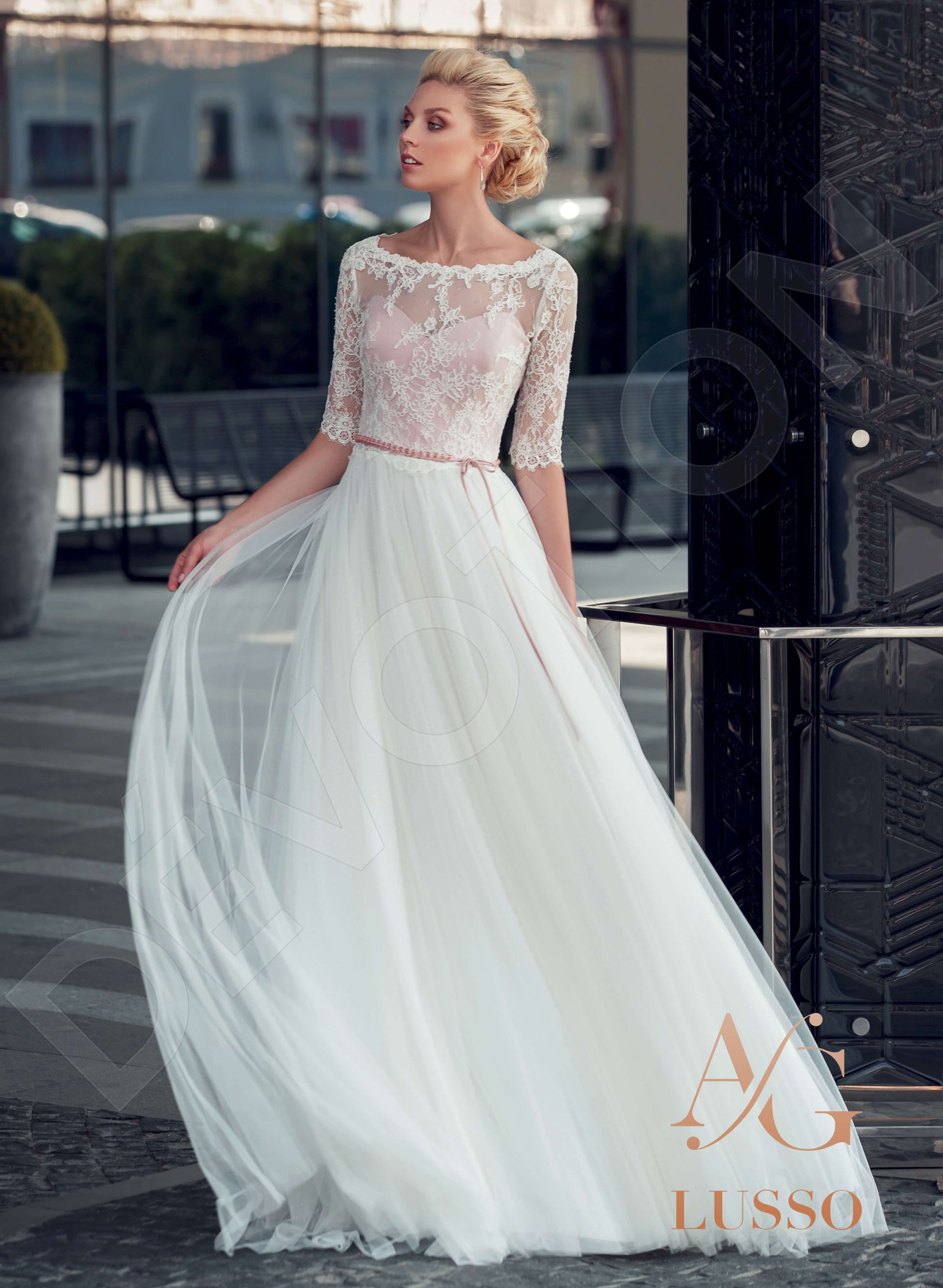 Minala A-line Sweetheart Pink Ivory Wedding dress