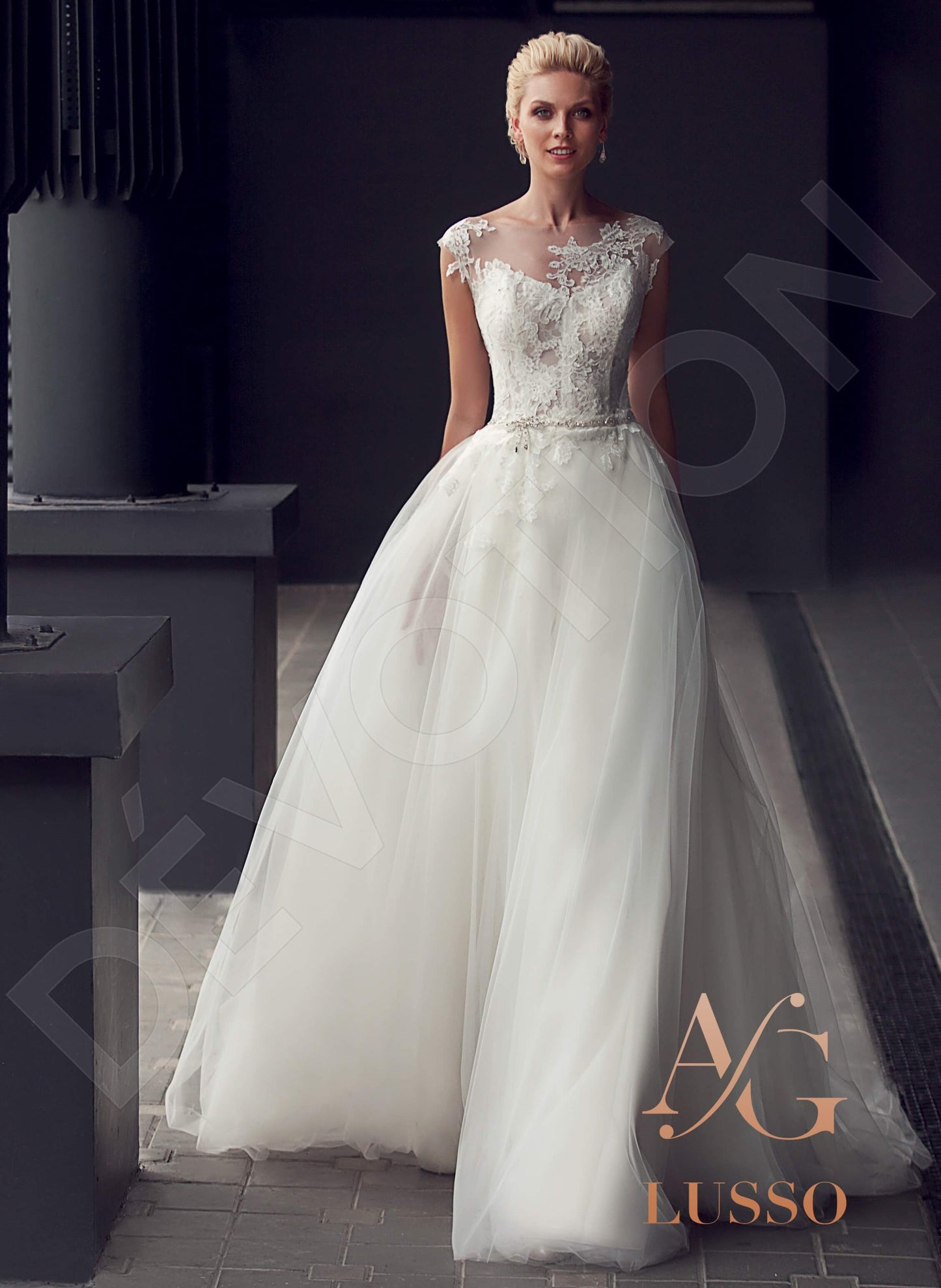Filata Full back A-line Short/ Cap sleeve Wedding Dress Front