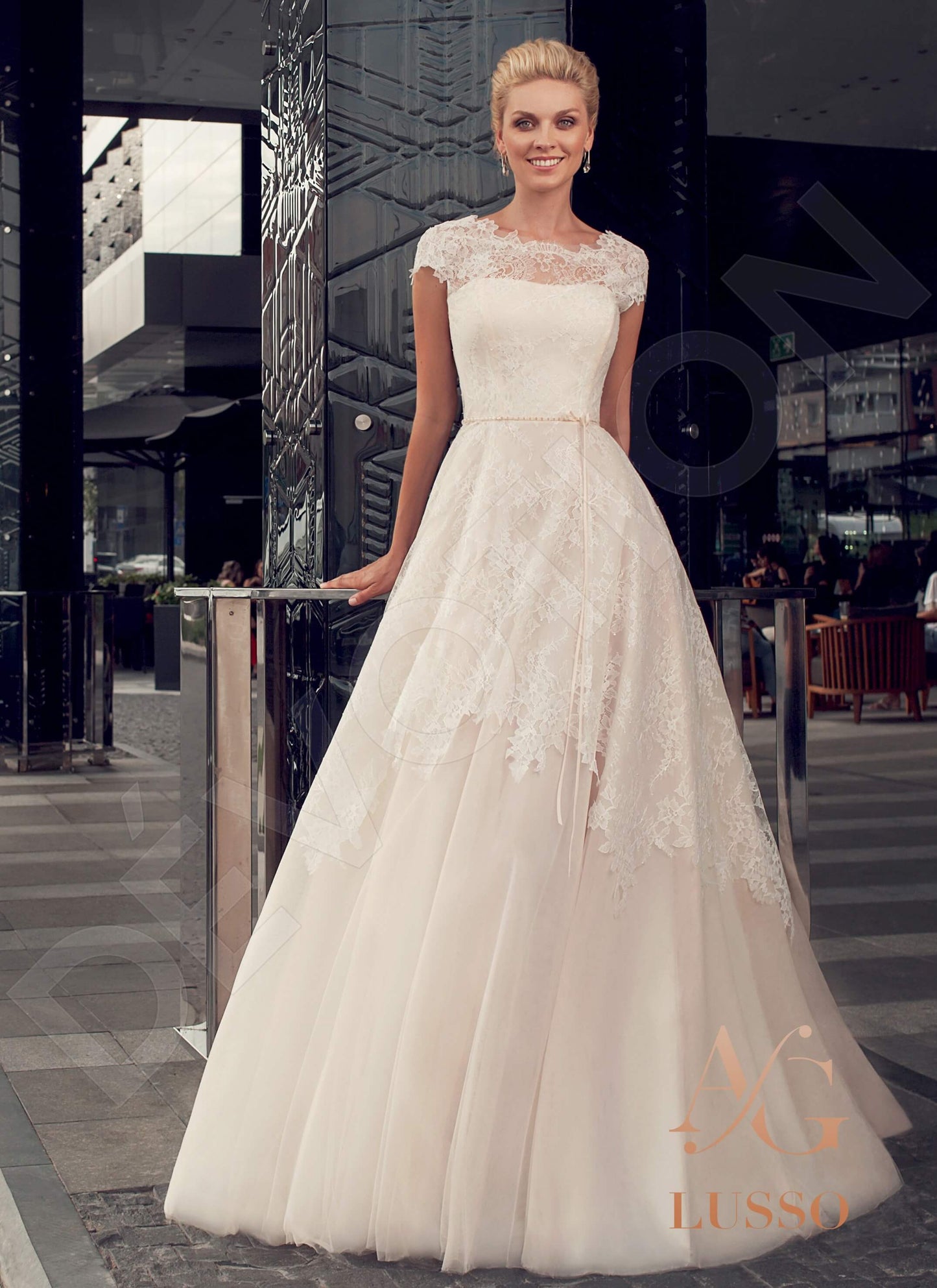 Stormia Open back A-line Short/ Cap sleeve Wedding Dress Front