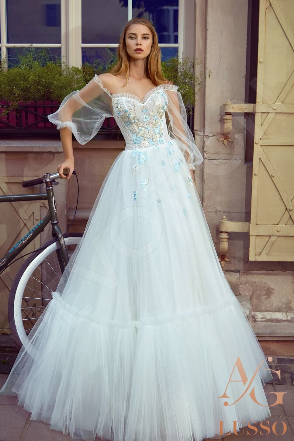 Lenore Open back A-line 3/4 sleeve Wedding Dress Front