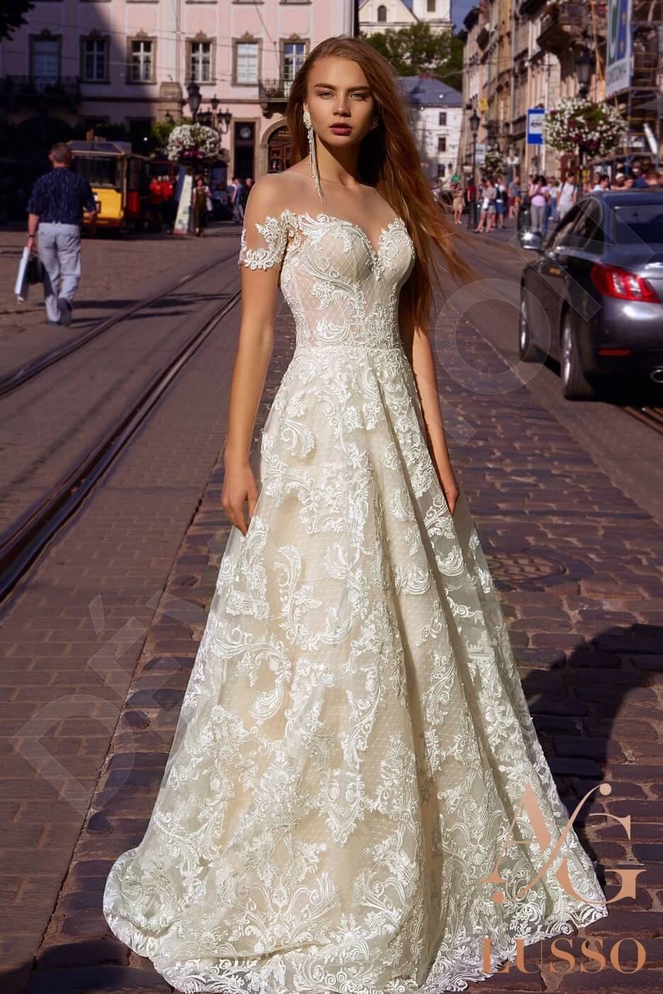 Marianela Full back A-line Short/ Cap sleeve Wedding Dress Front