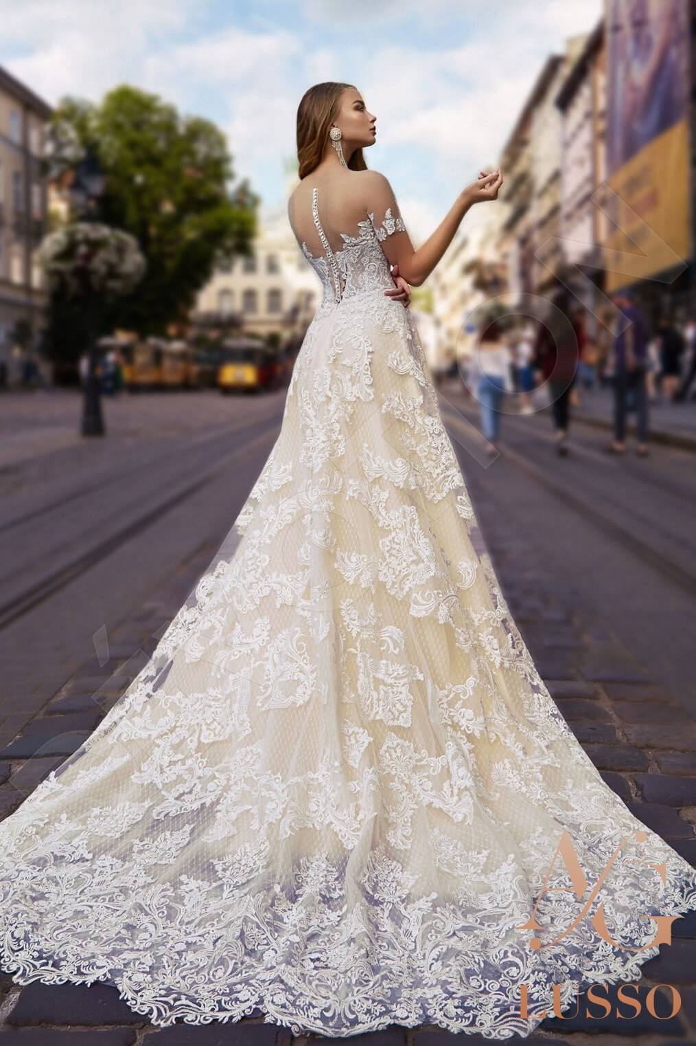 Marianela A-line Illusion Milk Cream Wedding dress