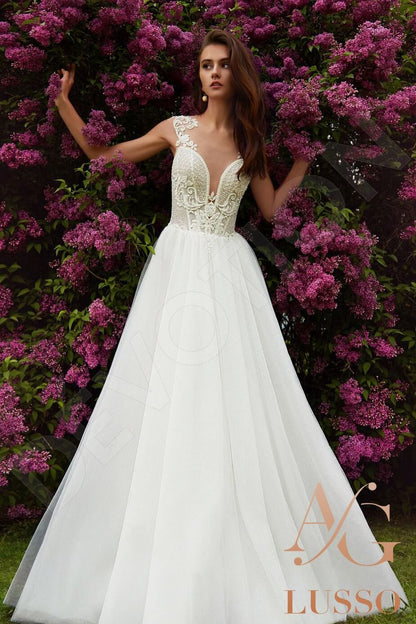 Maureli Full back A-line Short/ Cap sleeve Wedding Dress Front