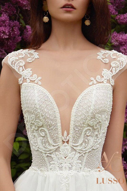 Maureli Full back A-line Short/ Cap sleeve Wedding Dress 6