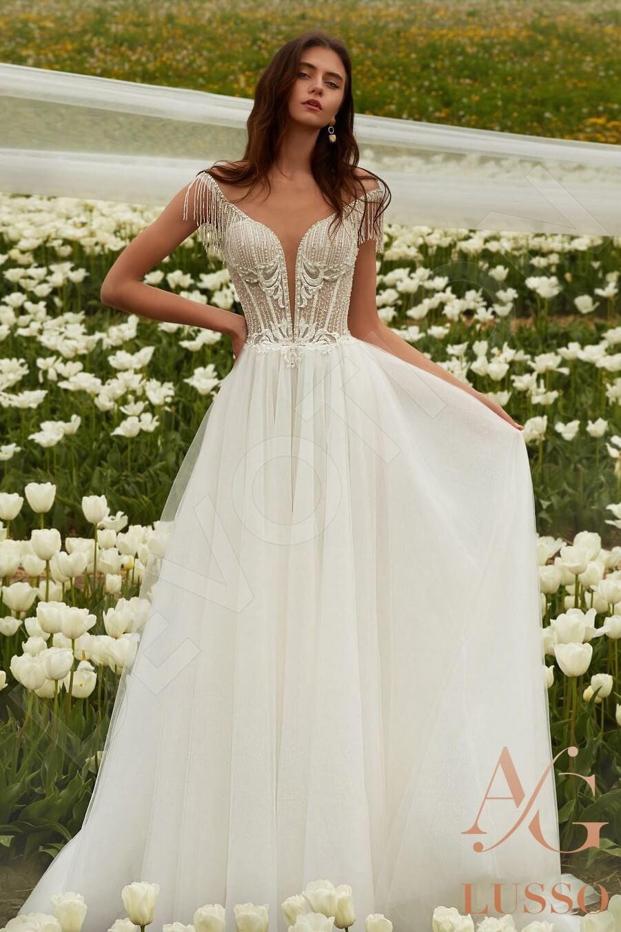 Meleka Full back A-line Sleeveless Wedding Dress Front