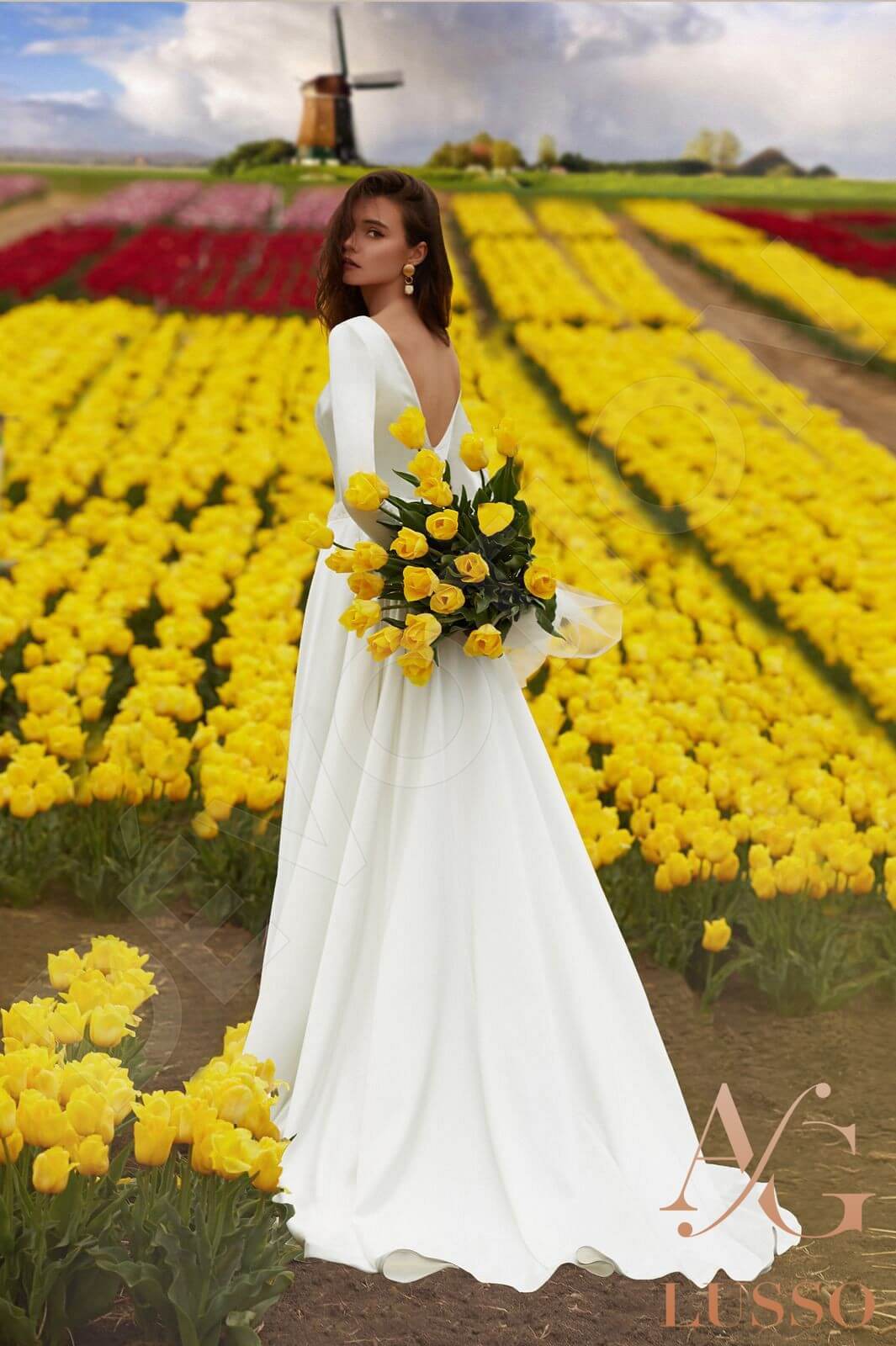 Rozelva Open back A-line Long sleeve Wedding Dress 3