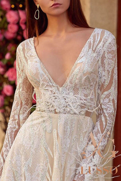Sellia Full back A-line Long sleeve Wedding Dress 3