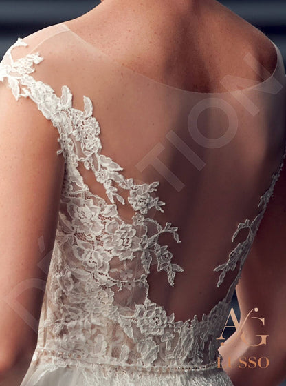 Zetta Open back A-line Short/ Cap sleeve Wedding Dress 6
