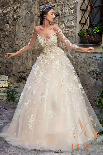 Letta 3/4 sleeve Princess/Ball Gown Open back Wedding Dress Front