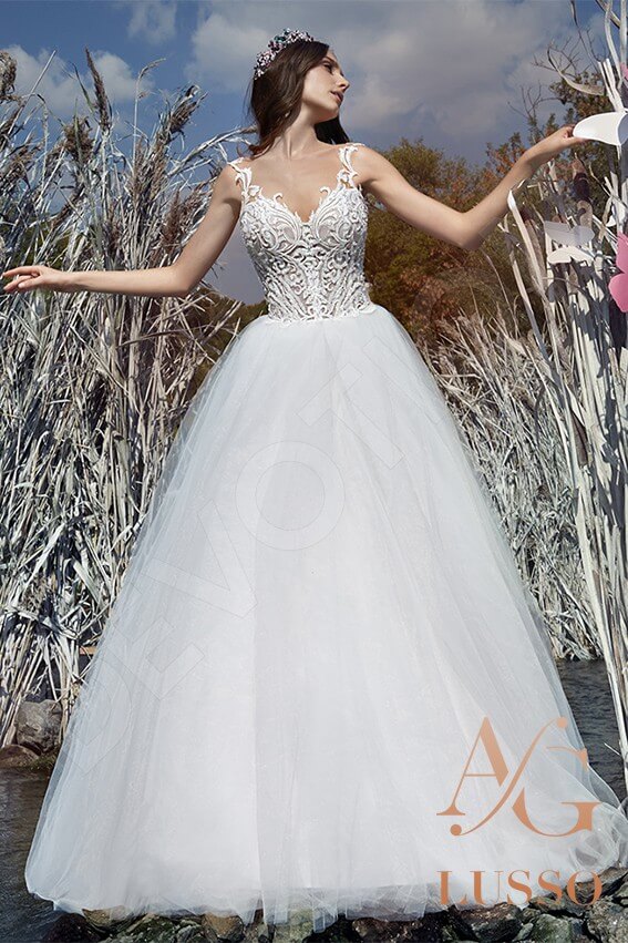 Susan Short/ Cap sleeve Princess/Ball Gown Full back Wedding Dress Front