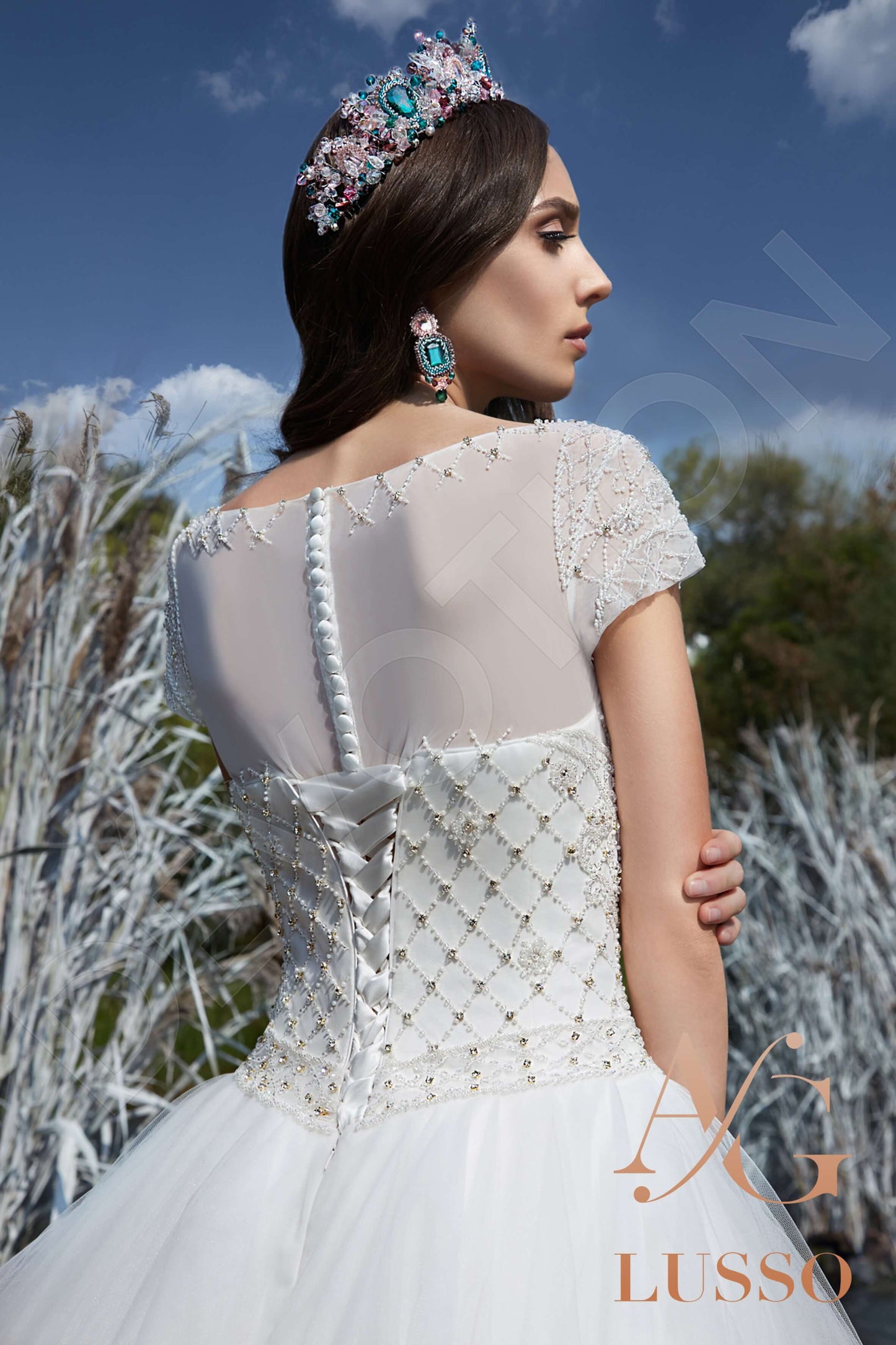 Sagel Short/ Cap sleeve Princess/Ball Gown Full back Wedding Dress 4