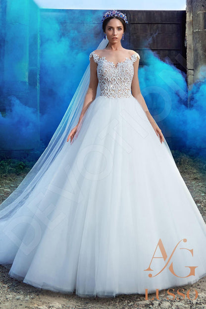 Alianna 3/4 sleeve Princess/Ball Gown Illusion back Wedding Dress Front