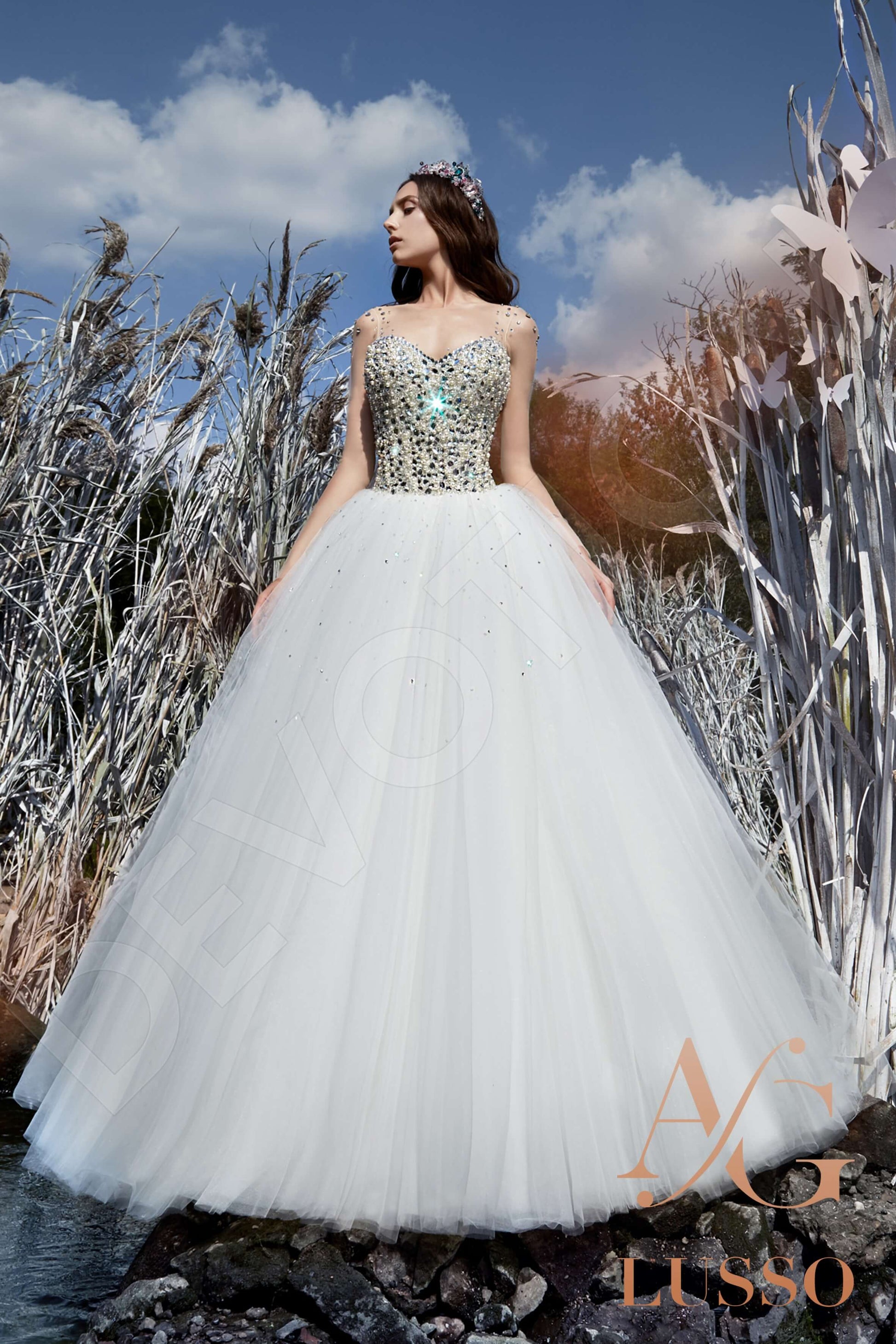 Daisee Princess/Ball Gown Illusion White Wedding dress