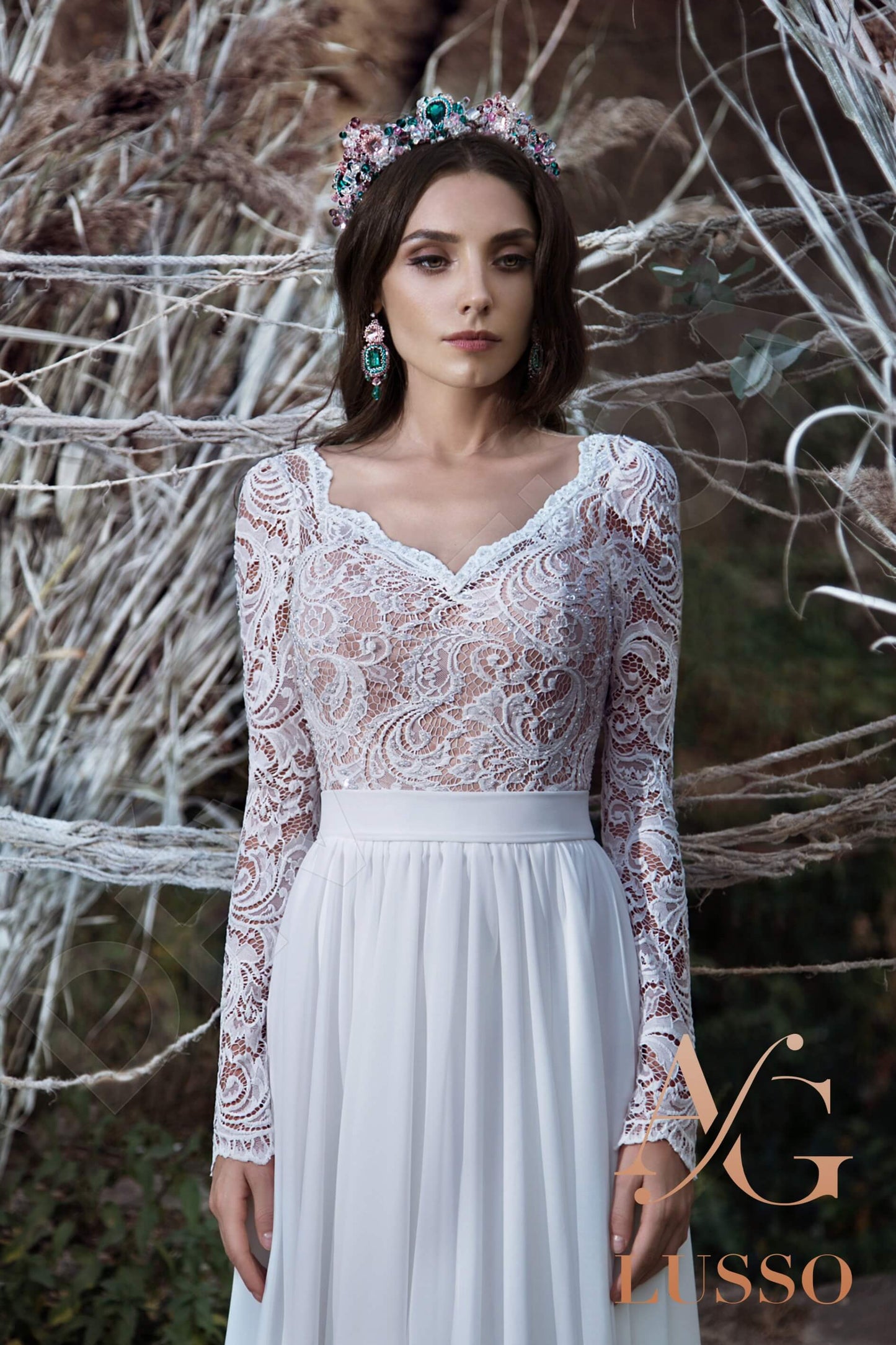 Dionia Long sleeve A-line Full back Wedding Dress 2