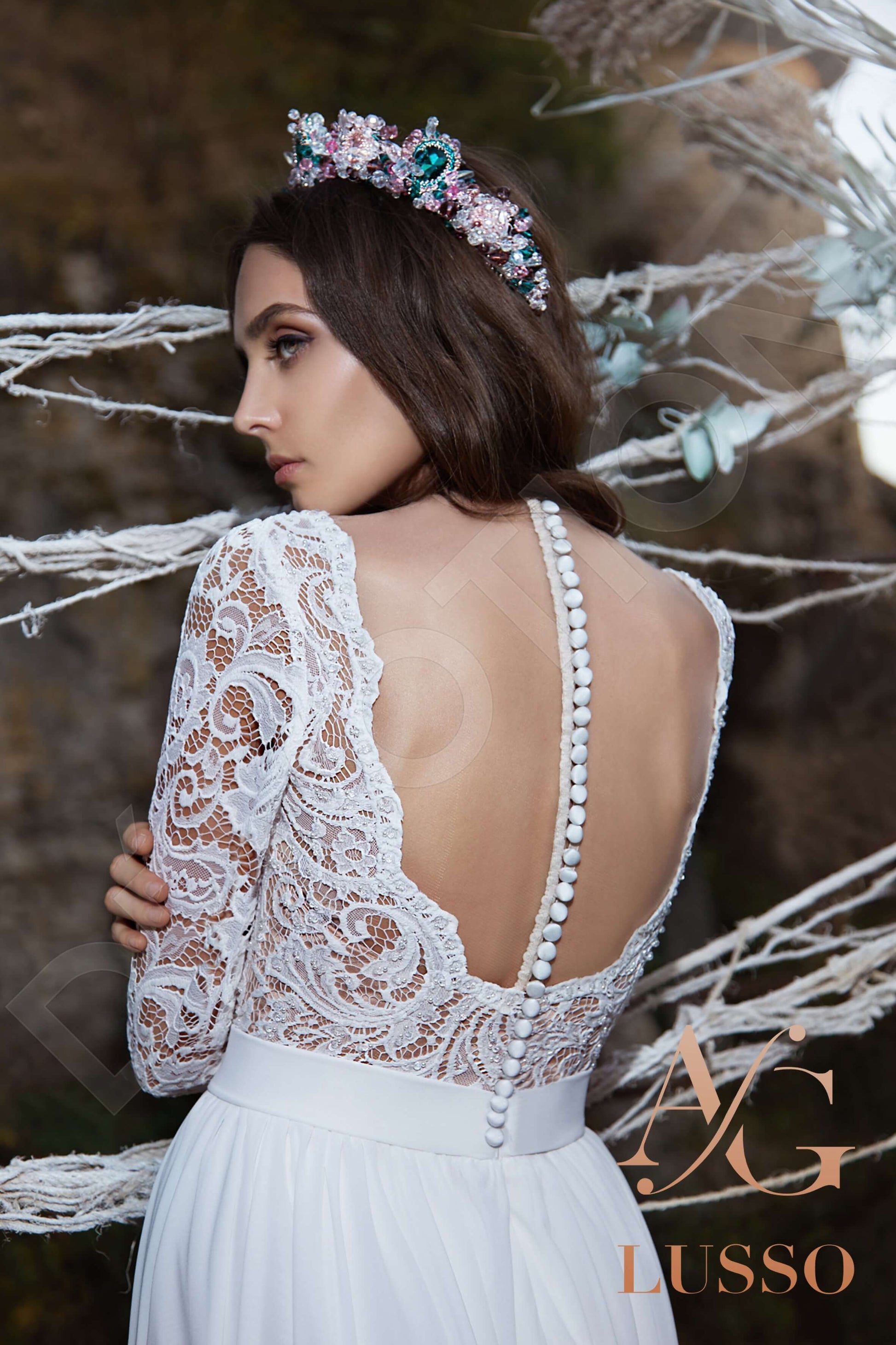Dionia A-line V-neck White Wedding dress