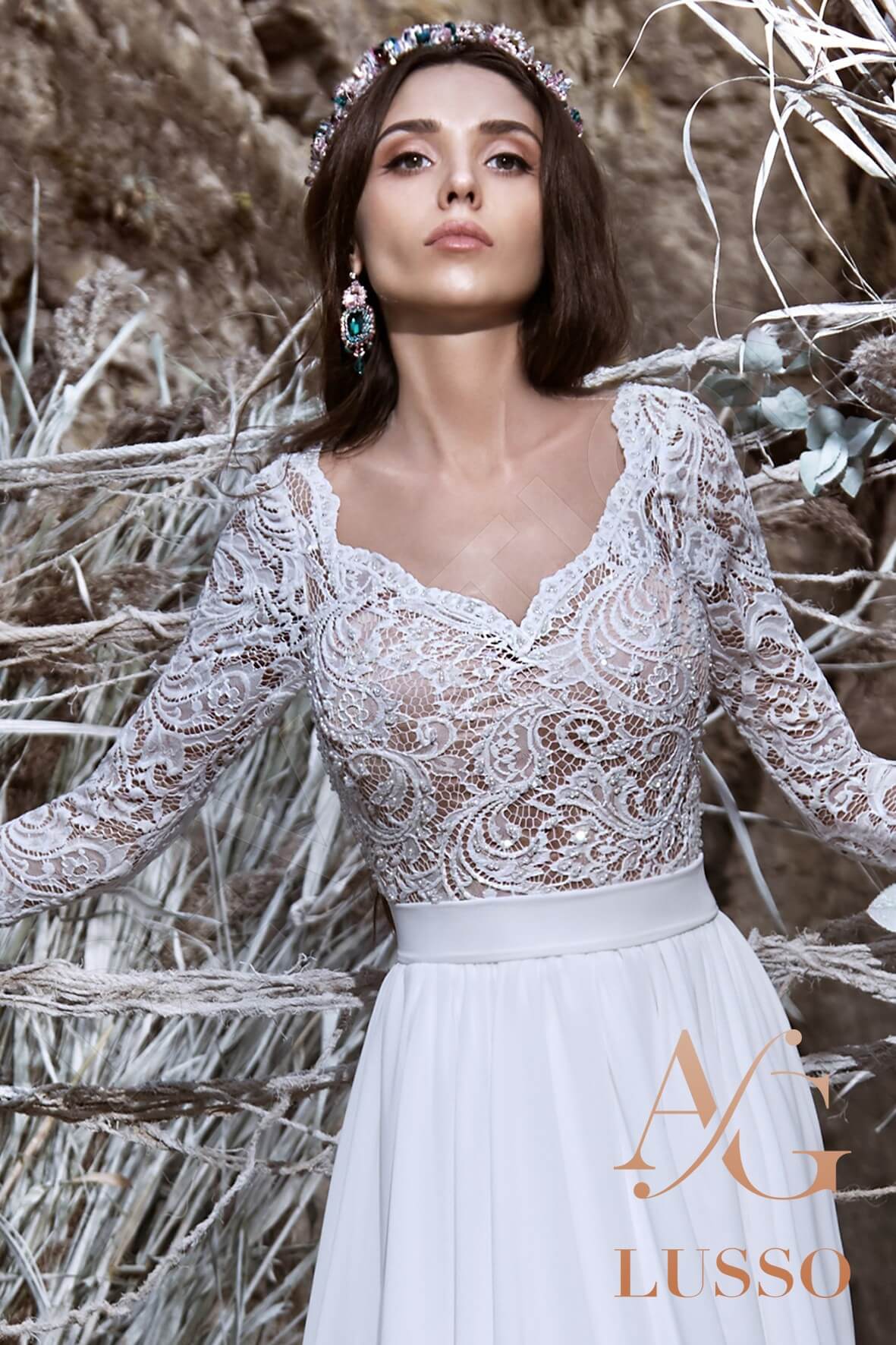 Dionia Long sleeve A-line Full back Wedding Dress 4