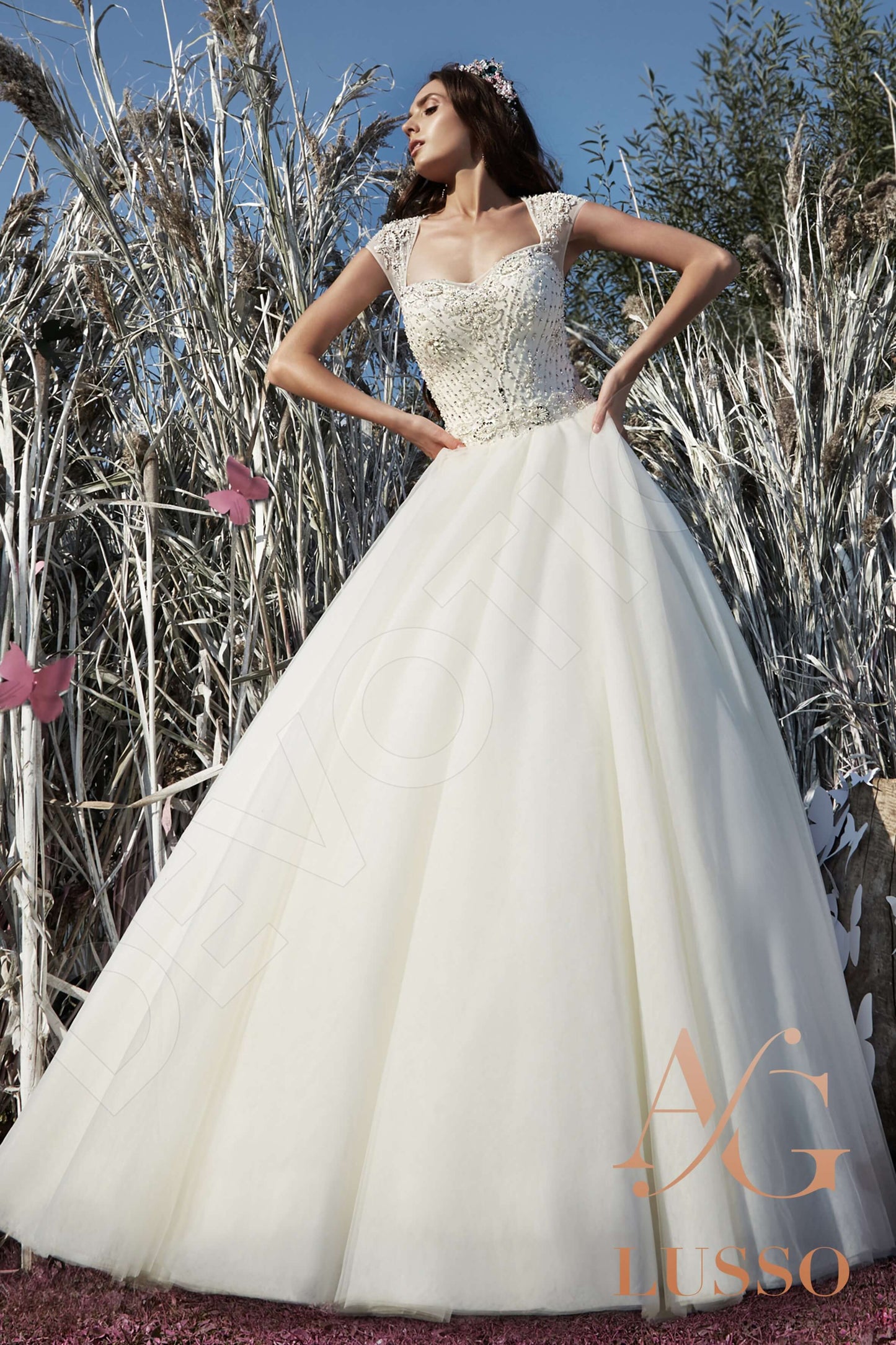 Megallie Short/ Cap sleeve Princess/Ball Gown Full back Wedding Dress Front