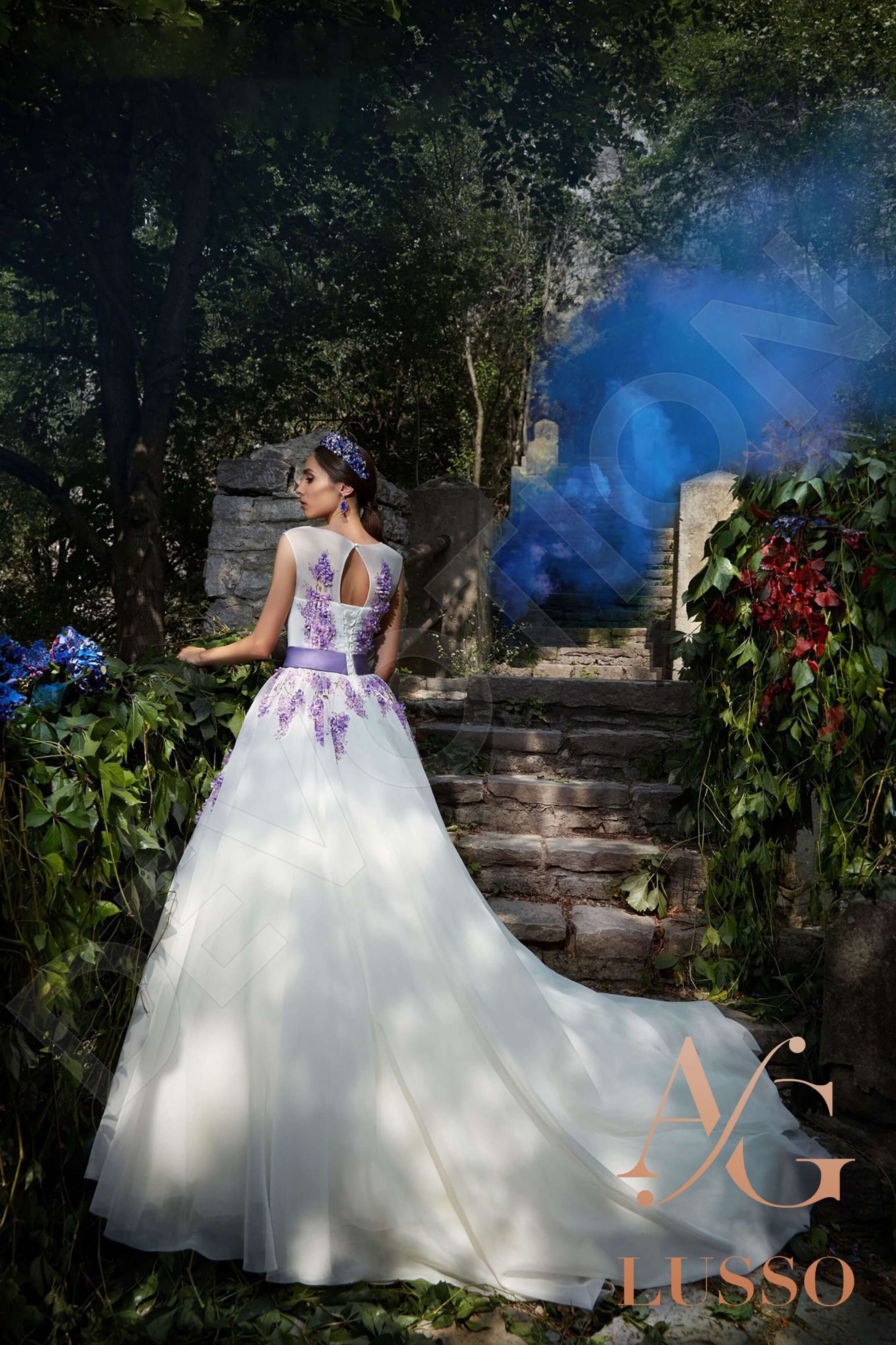Leontina A-line Jewel White Lightviolet Wedding dress