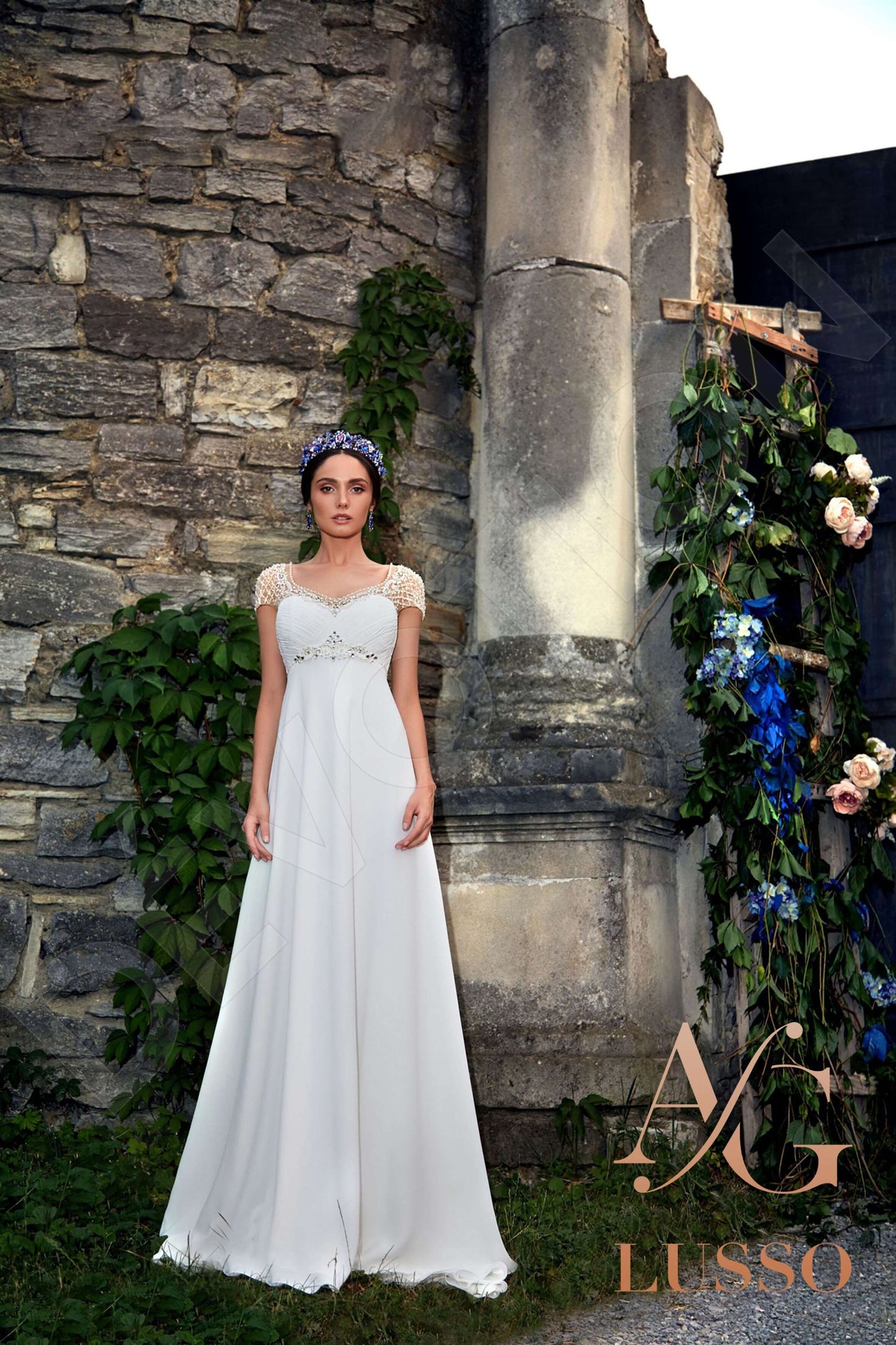 Almaria Short/ Cap sleeve A-line Open back Wedding Dress 6