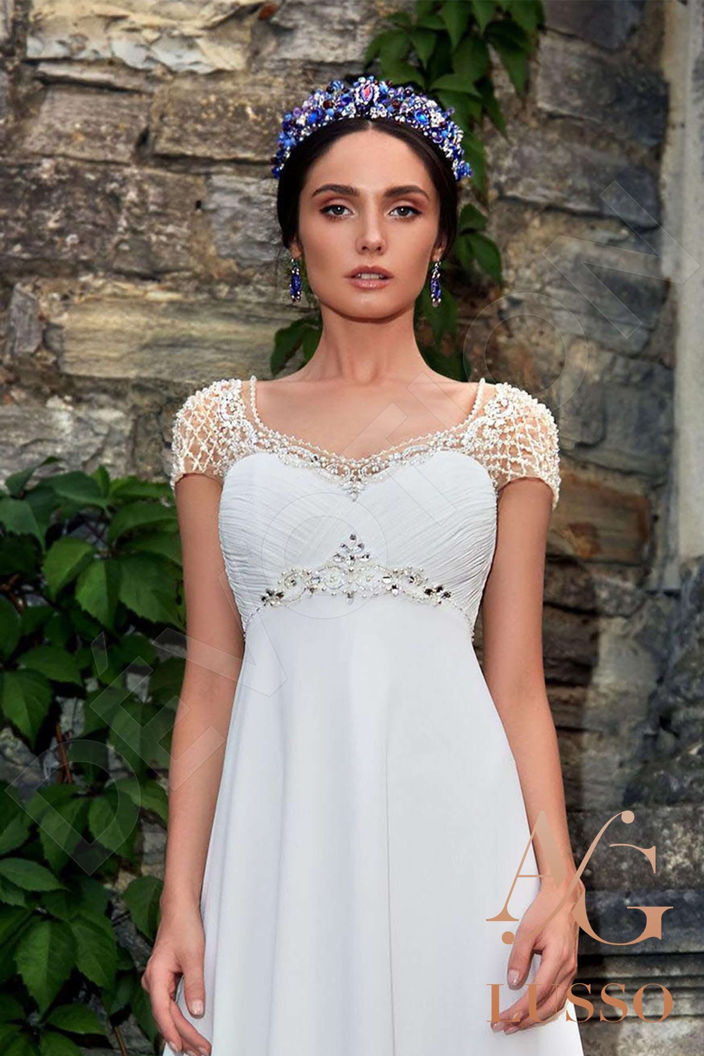 Almaria Short/ Cap sleeve A-line Open back Wedding Dress 3
