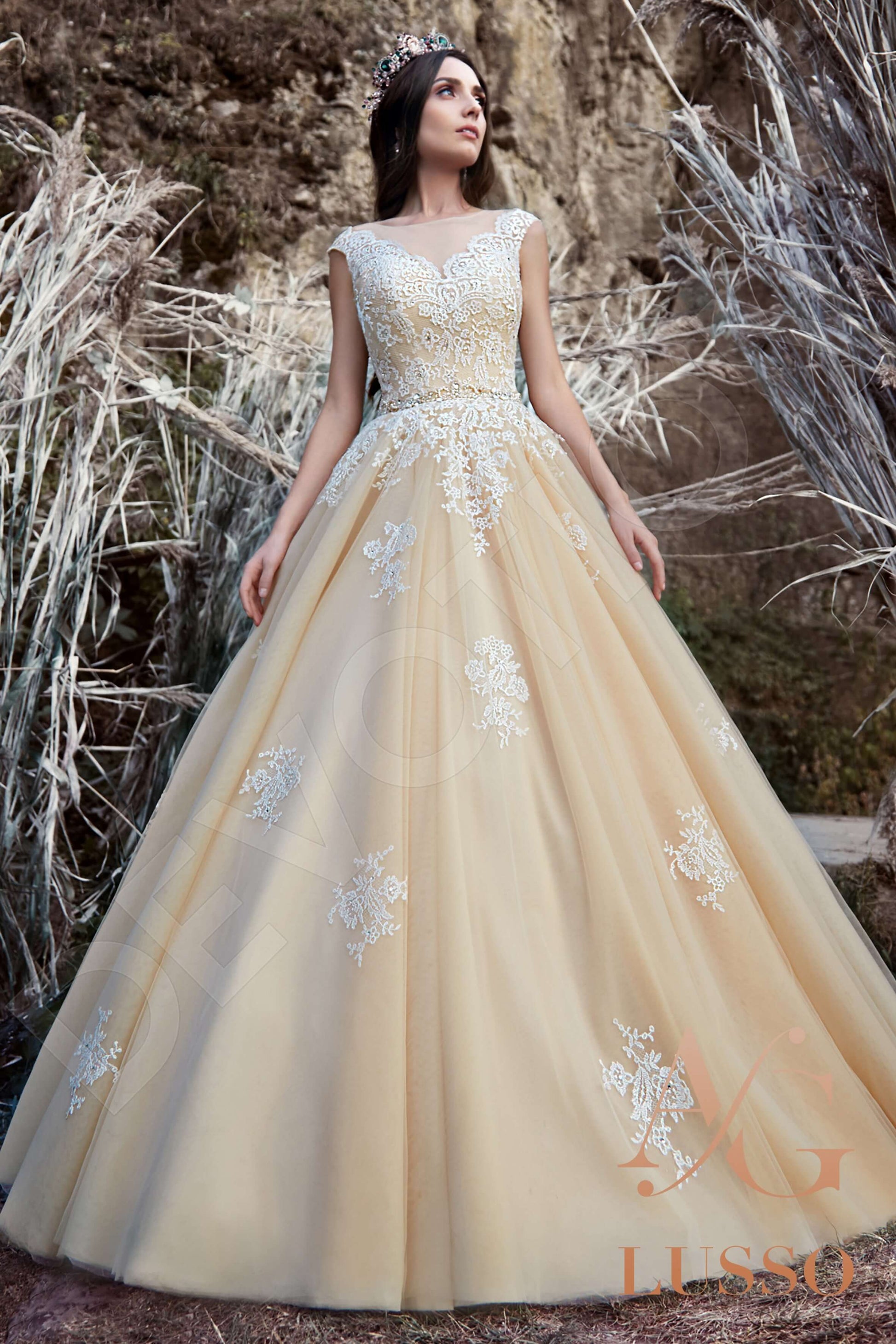 Monik Princess/Ball Gown Boat/Bateau Ivory Wedding dress