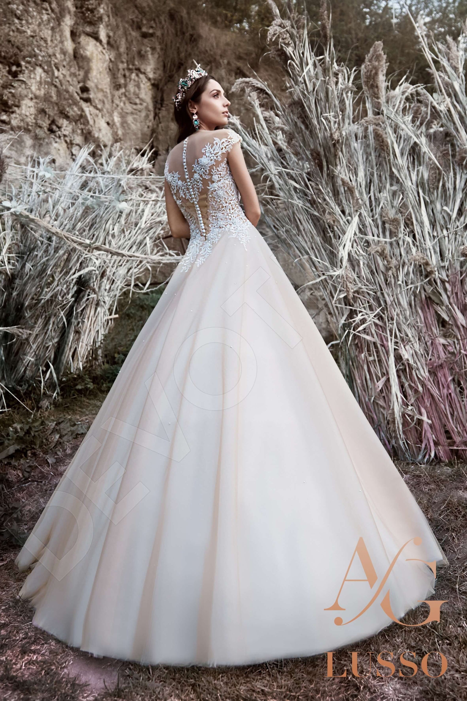 Kathrice A-line Jewel Cream Wedding dress