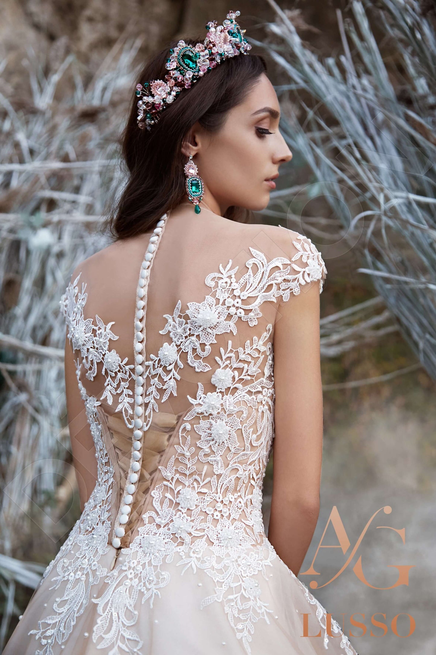 Kathrice Short/ Cap sleeve A-line Full back Wedding Dress 3