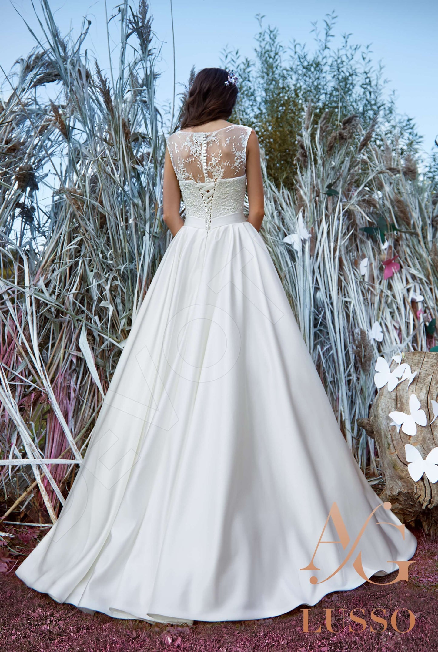 Melania Sleeveless A-line Full back Wedding Dress Back