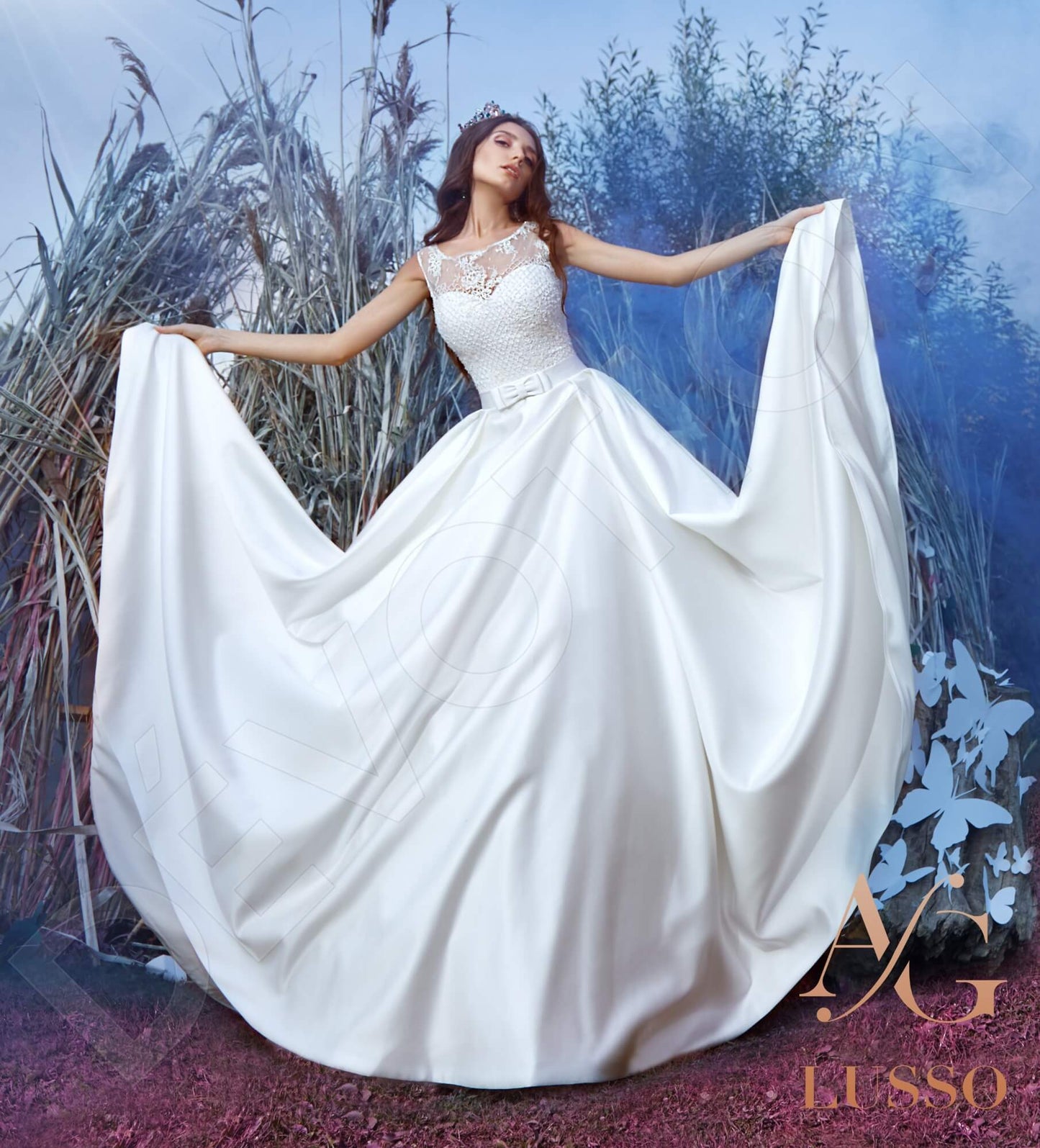 Melania Sleeveless A-line Full back Wedding Dress 7