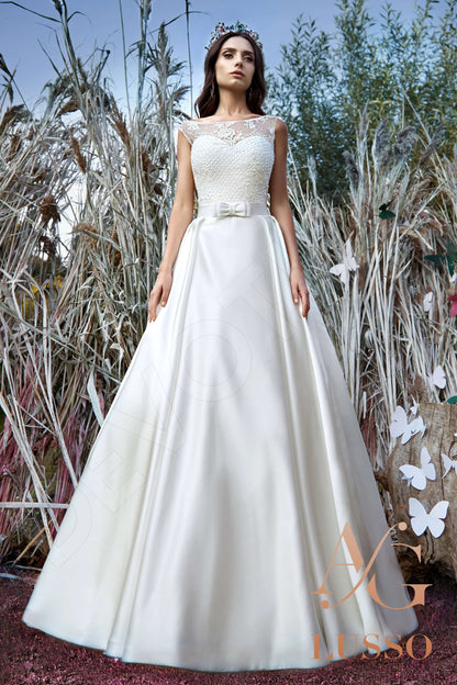 Melania Sleeveless A-line Full back Wedding Dress Front