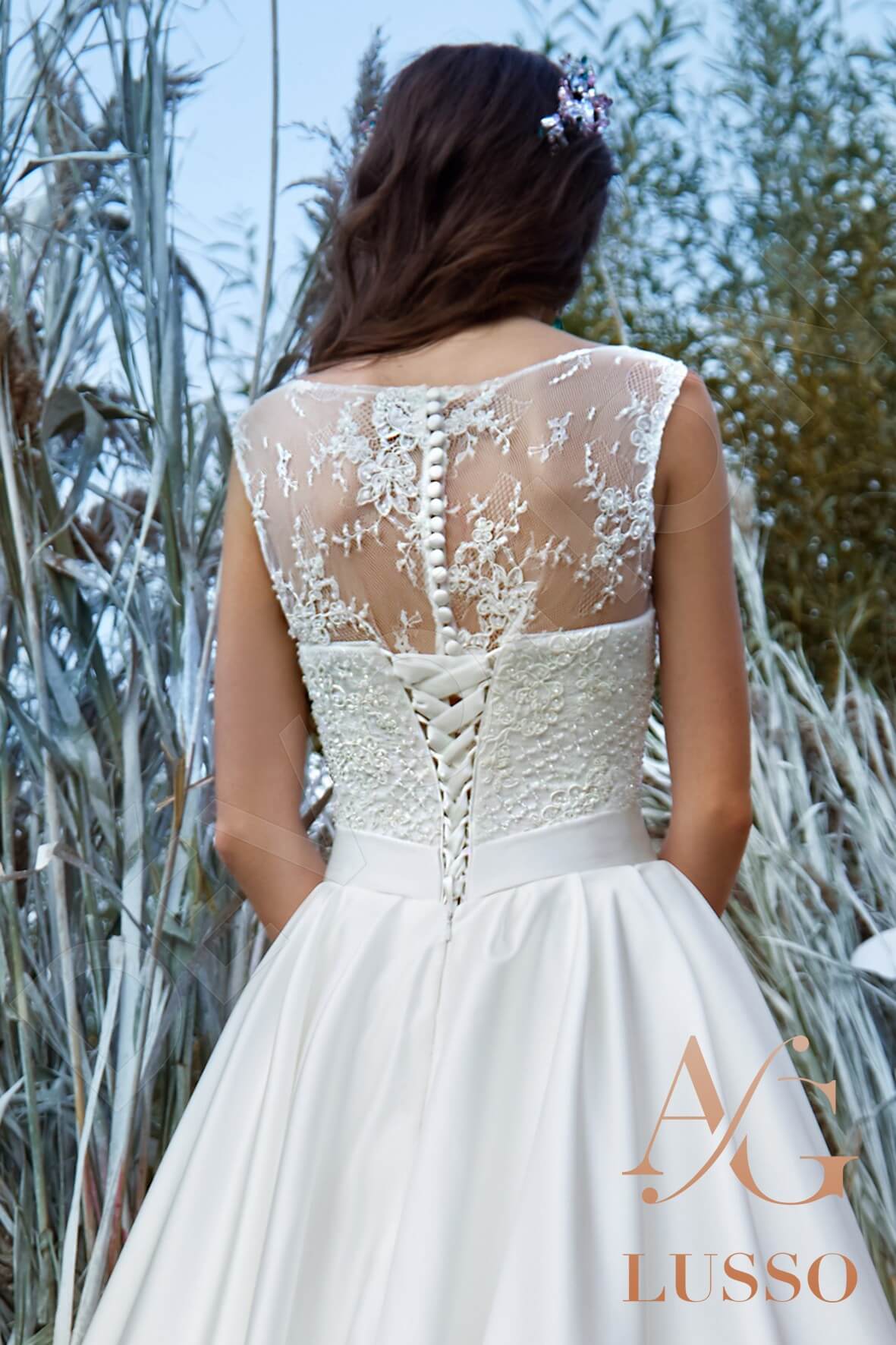 Melania Sleeveless A-line Full back Wedding Dress 3
