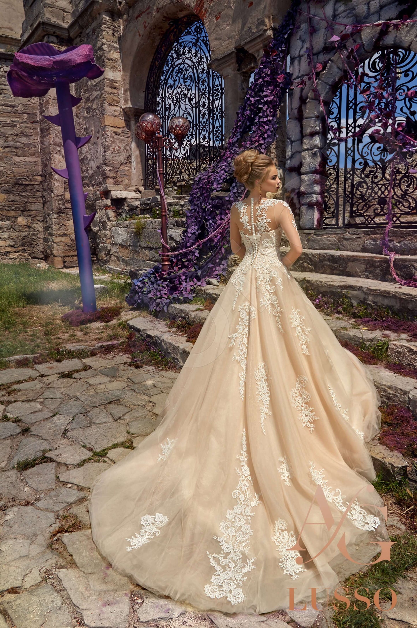Libella Princess/Ball Gown Illusion back Long sleeve Wedding Dress Back