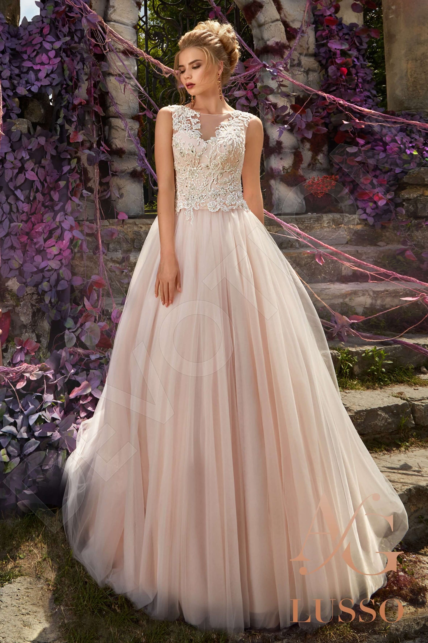 Sindy Illusion back Princess/Ball Gown Sleeveless Wedding Dress Front