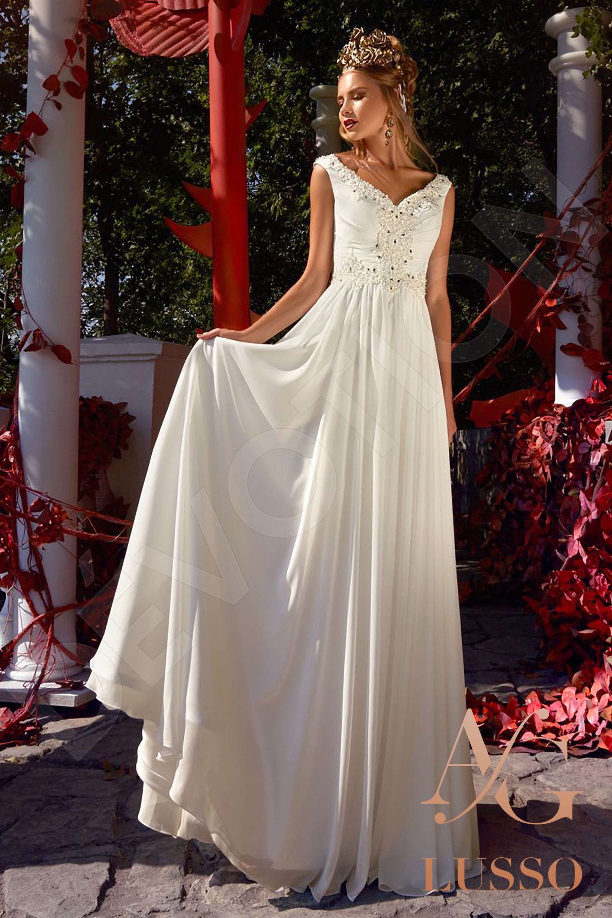 Deniza A-line V-neck Milk Wedding dress