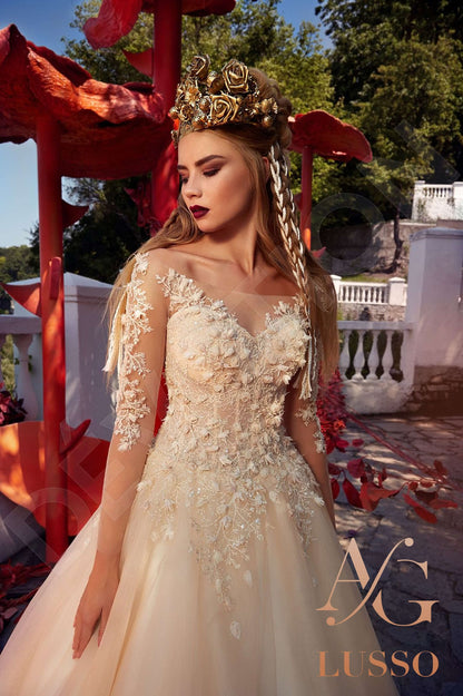 Kaily Illusion back Princess/Ball Gown Long sleeve Wedding Dress 2