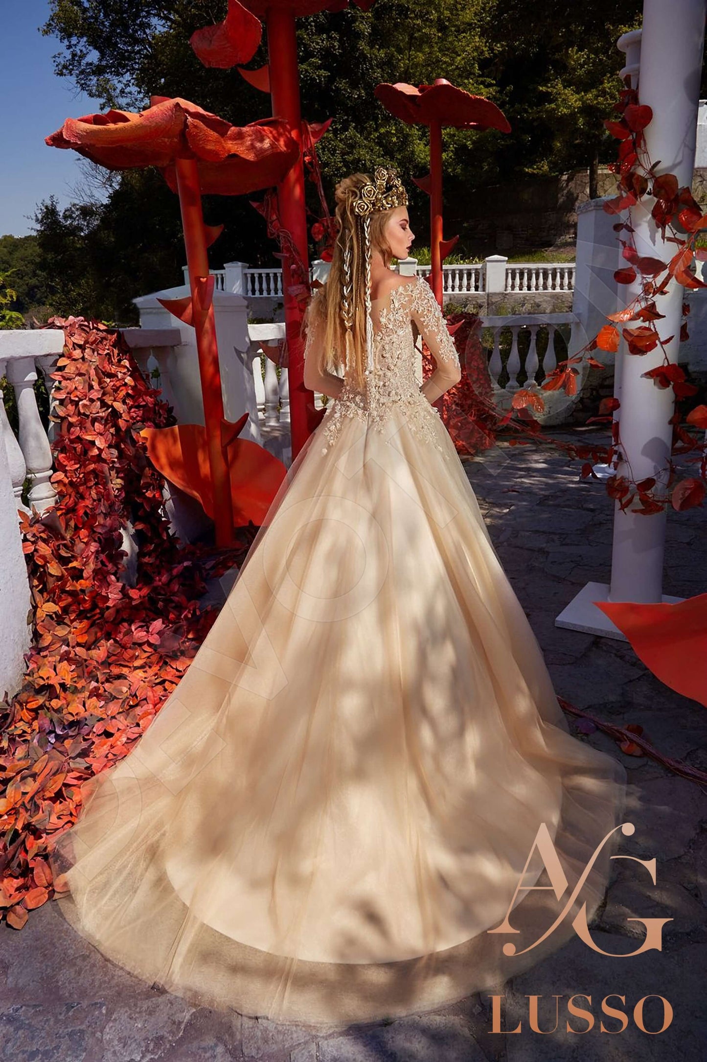 Kaily Illusion back Princess/Ball Gown Long sleeve Wedding Dress Back