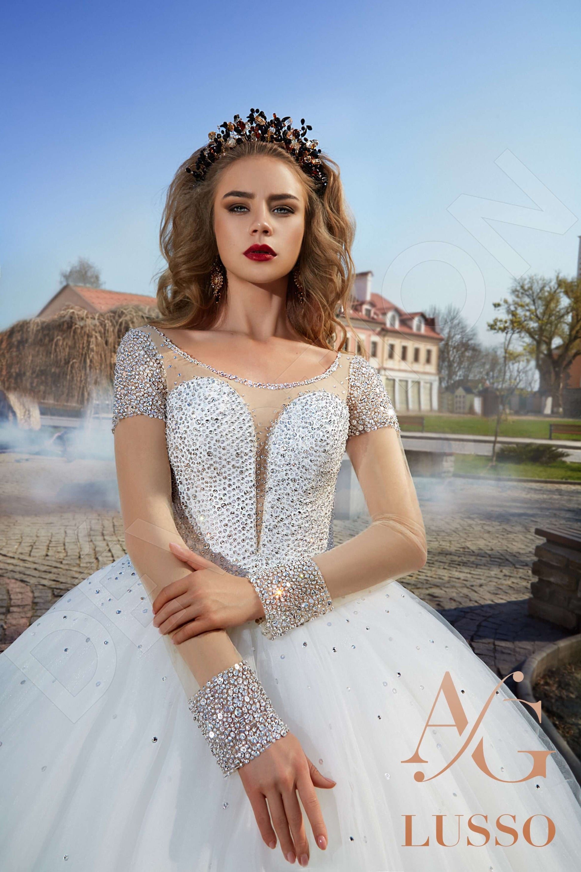 Cassandra Princess/Ball Gown Boat/Bateau White Wedding dress