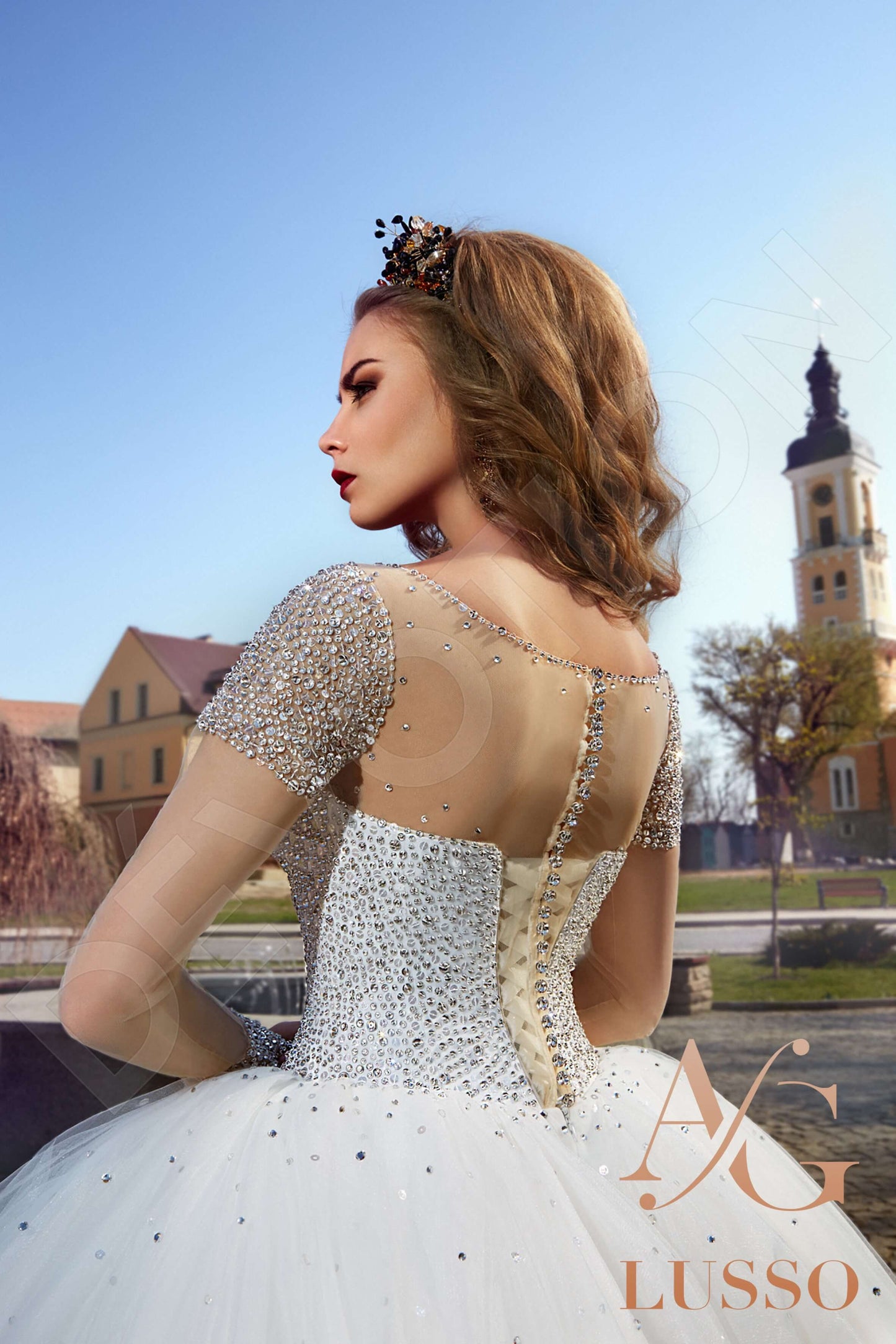 Cassandra Illusion back Princess/Ball Gown Long sleeve Wedding Dress 3