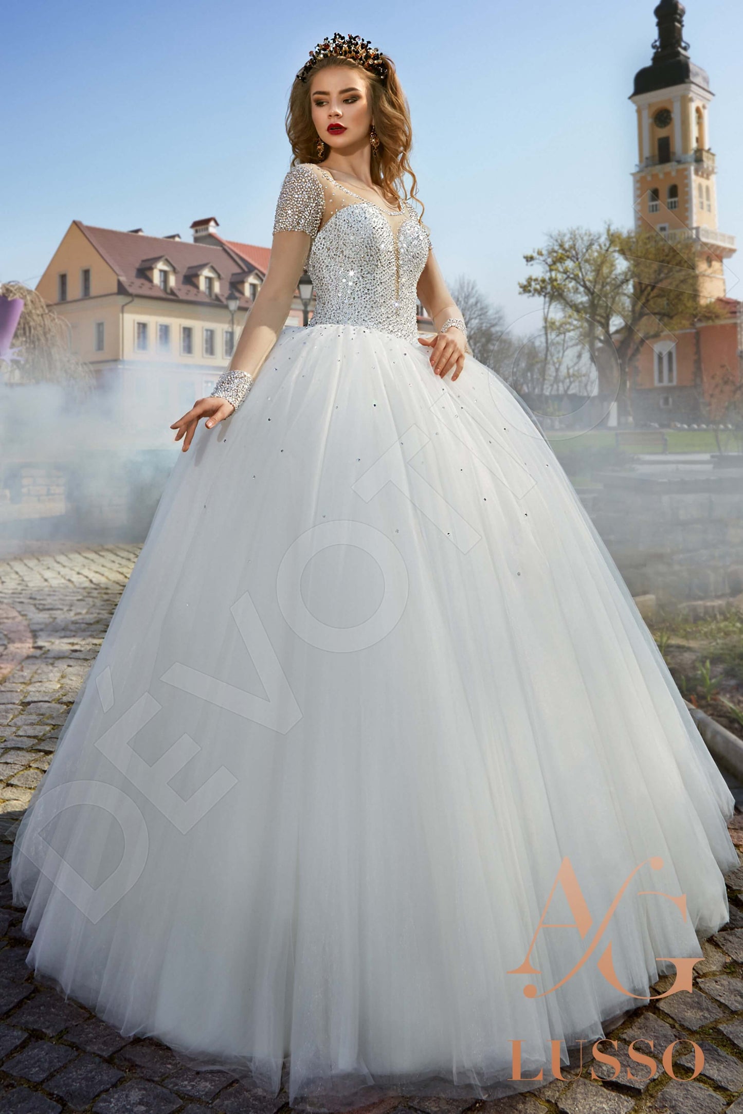 Cassandra Illusion back Princess/Ball Gown Long sleeve Wedding Dress Front