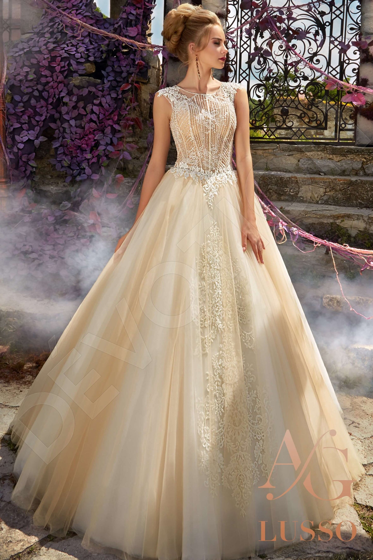 Arna Full back Princess/Ball Gown Short/ Cap sleeve Wedding Dress Front