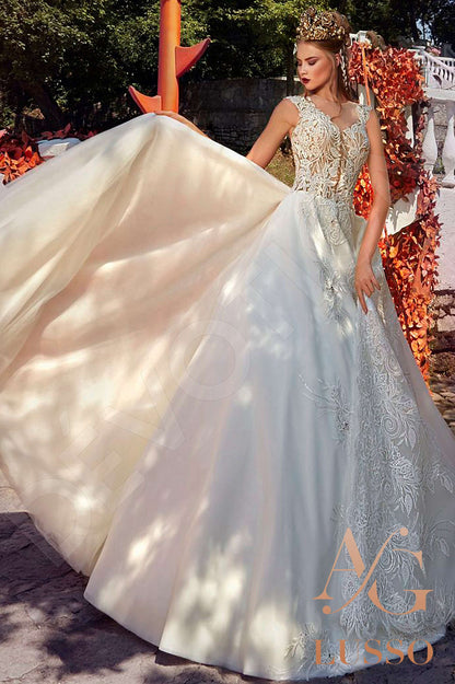 Darla Illusion back A-line Sleeveless Wedding Dress Front