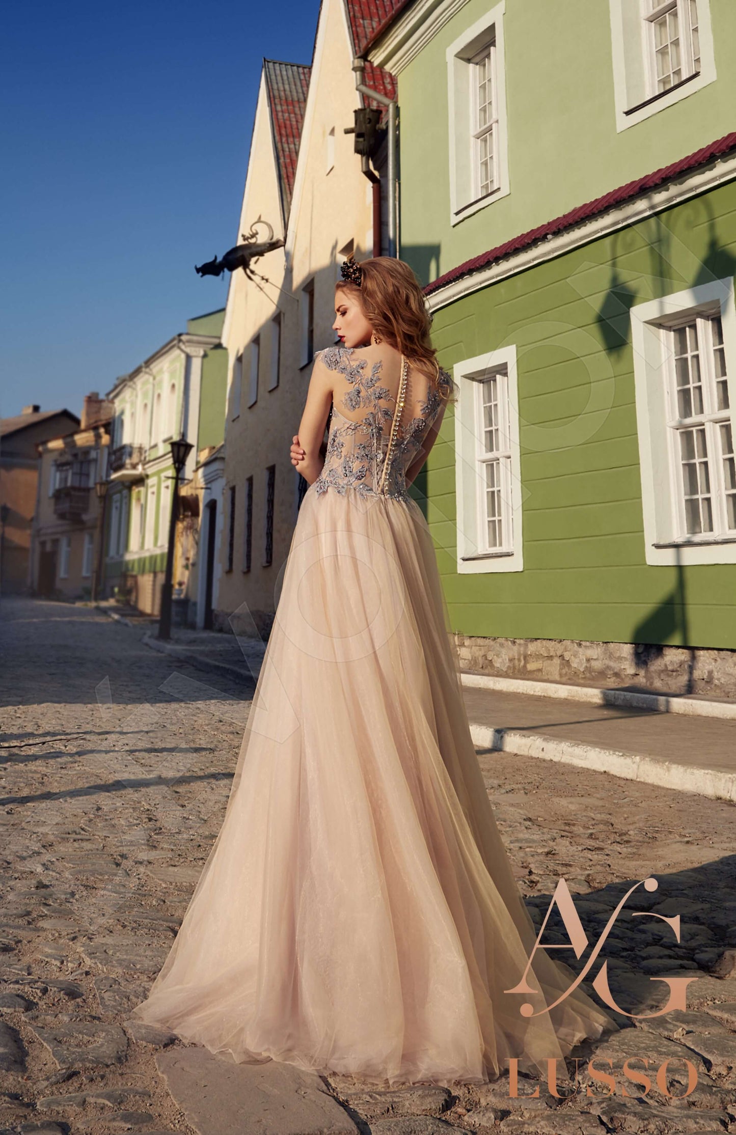 Bormina Illusion back A-line Short/ Cap sleeve Wedding Dress Back