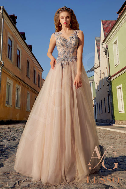 Bormina Illusion back A-line Short/ Cap sleeve Wedding Dress Front