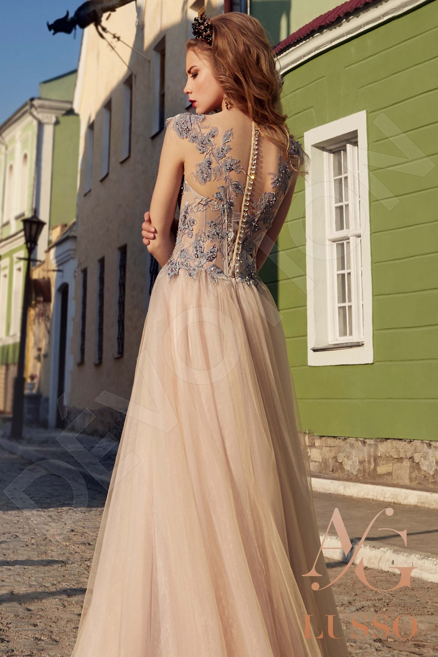 Bormina Illusion back A-line Short/ Cap sleeve Wedding Dress 3